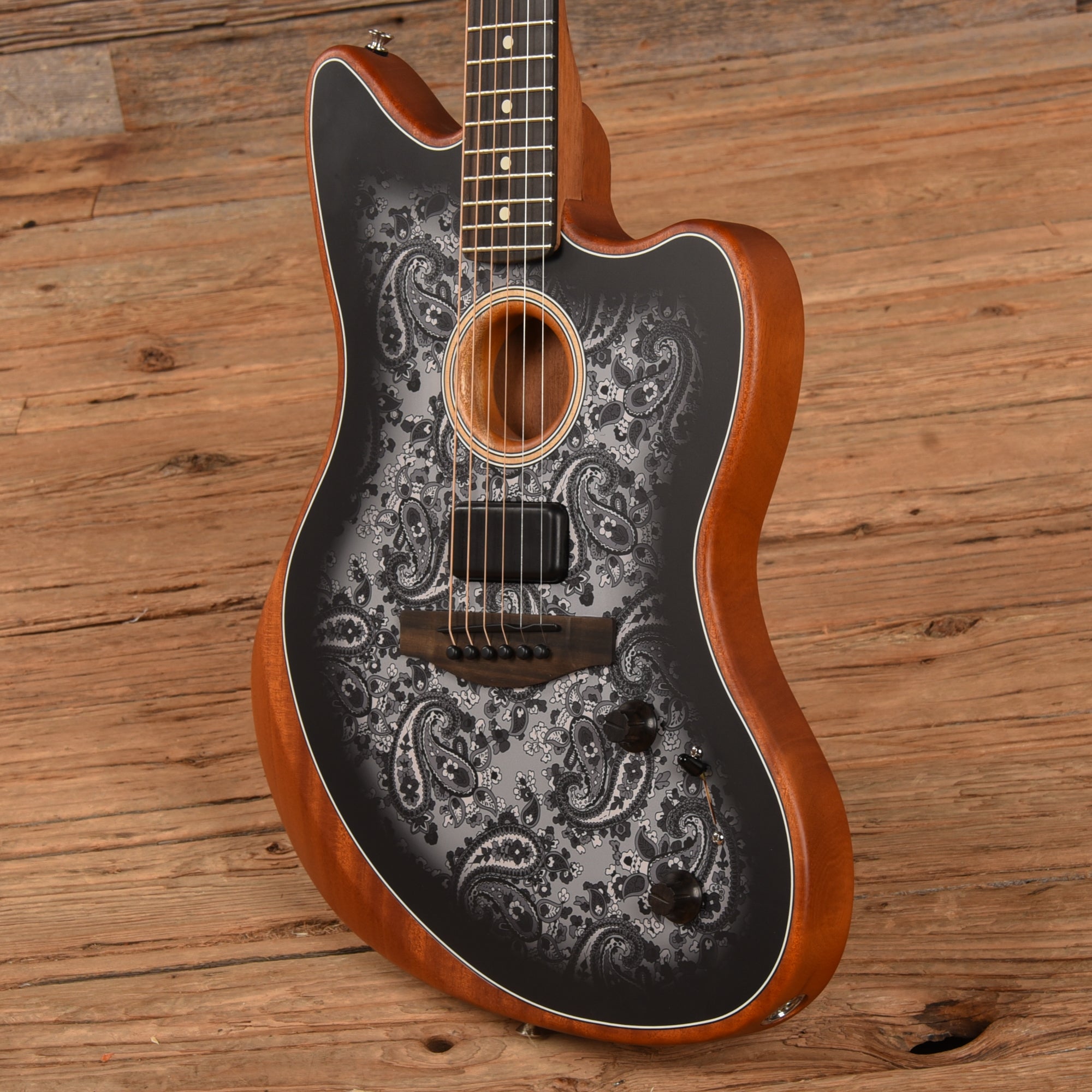 Fender American Acoustasonic Jazzmaster Black Paisley 2022 Acoustic Guitars / Built-in Electronics