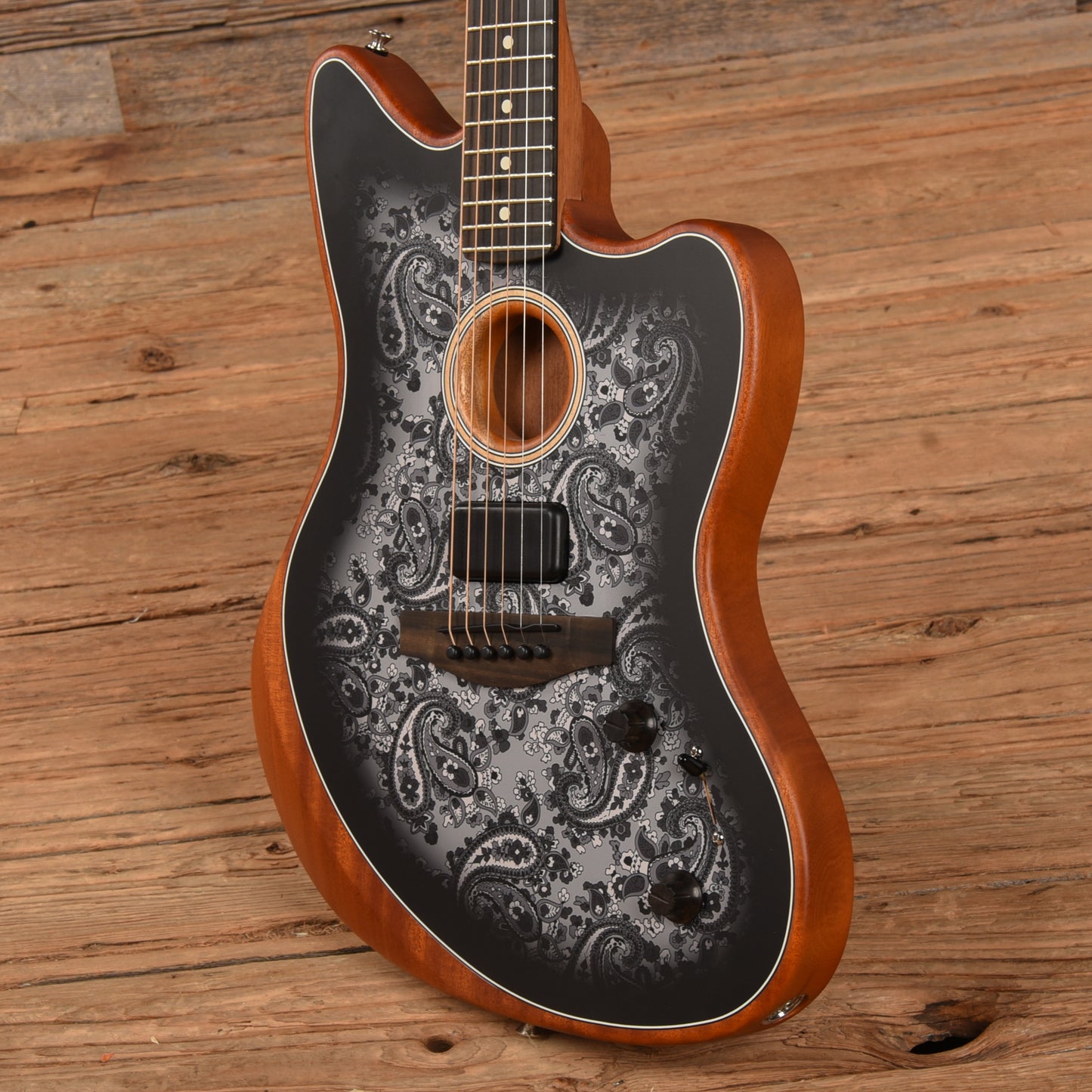 Fender American Acoustasonic Jazzmaster Black Paisley 2022 Acoustic Guitars / Built-in Electronics