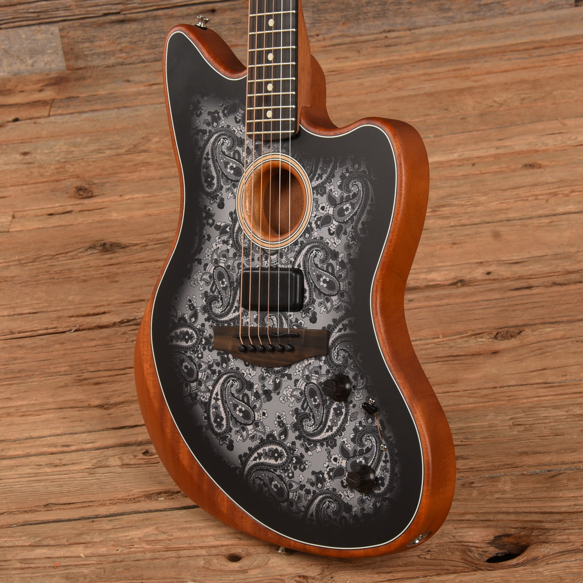 Fender American Acoustasonic Jazzmaster Black Paisley 2022 Acoustic Guitars / Built-in Electronics