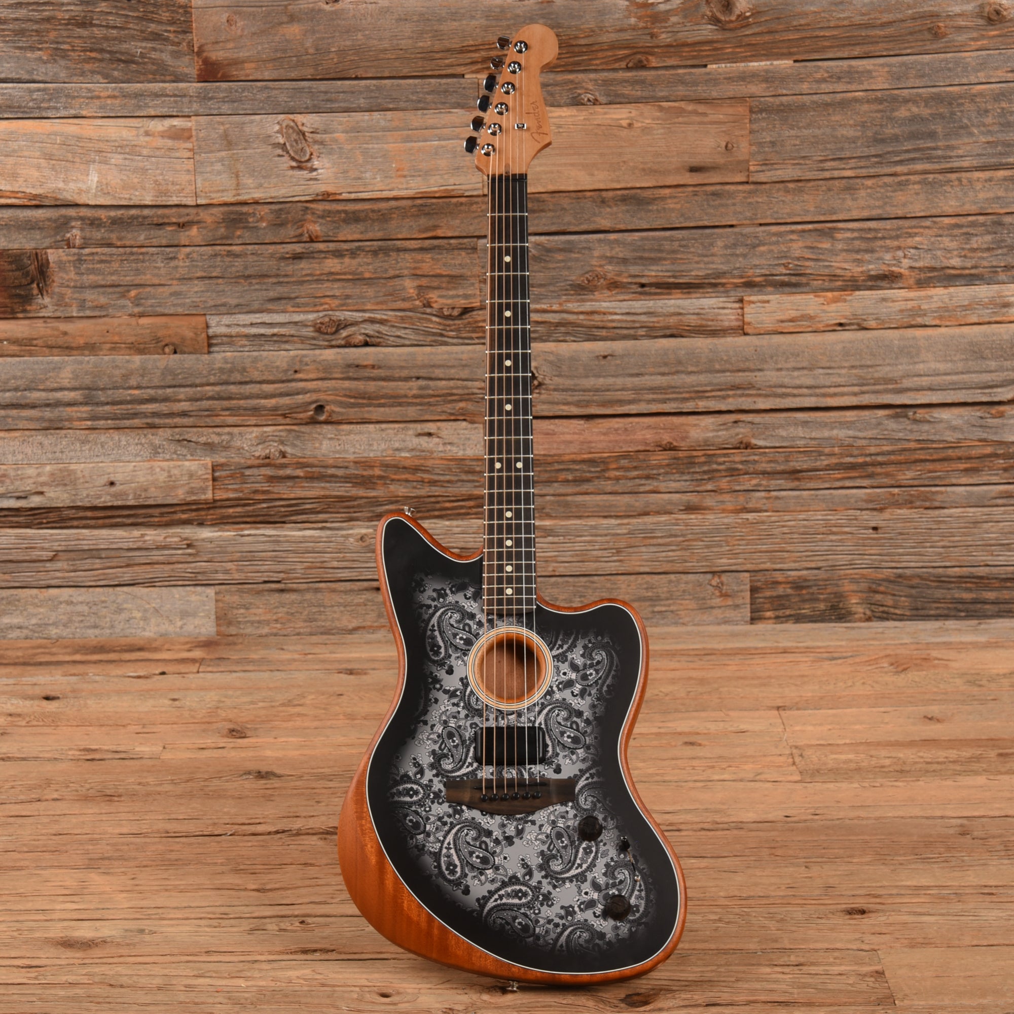 Fender American Acoustasonic Jazzmaster Black Paisley 2022 Acoustic Guitars / Built-in Electronics