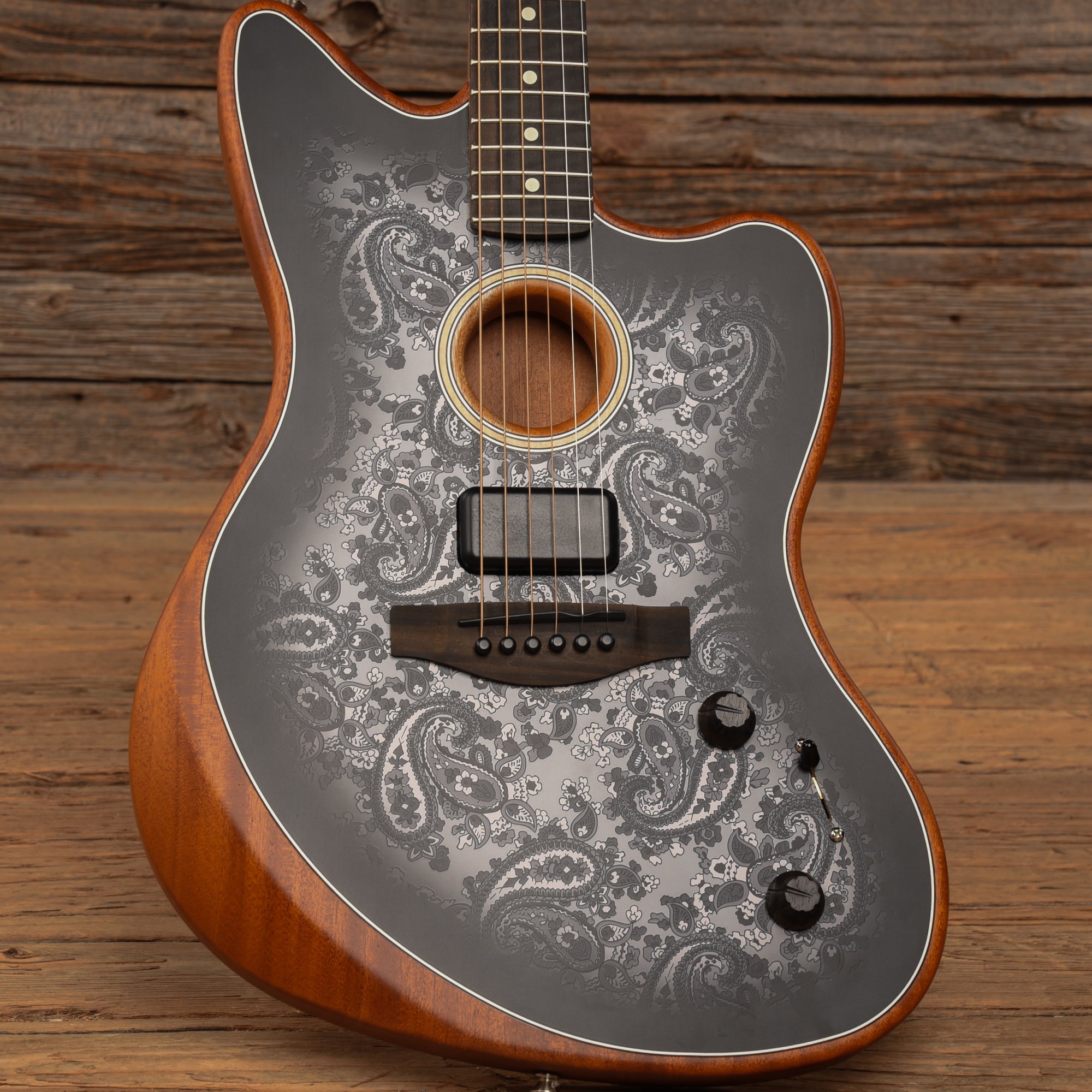 Fender American Acoustasonic Jazzmaster Black Paisley 2022 Acoustic Guitars / Built-in Electronics