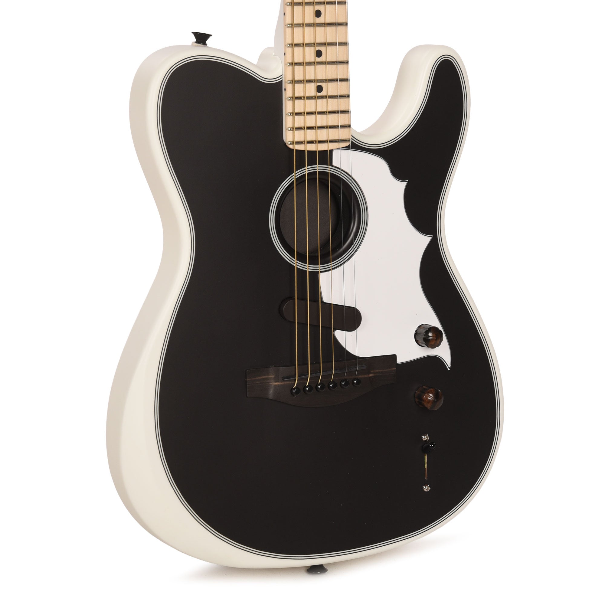 Fender Artist Jack White Triplesonic Acoustasonic Telecaster Satin Arctic White with Black Top Acoustic Guitars / Built-in Electronics