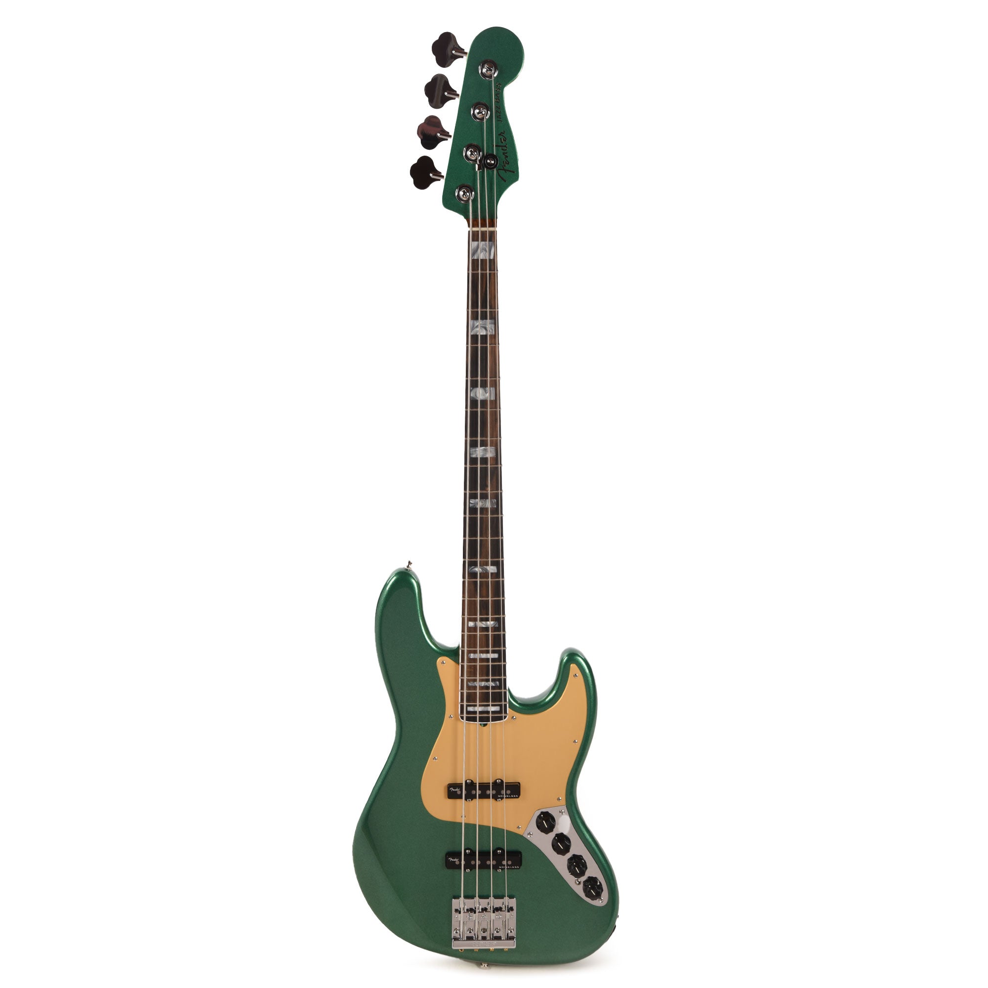 Fender American Ultra Jazz Bass Mystic Pine Green w/Ebony Fingerboard, Anodized Gold Pickguard, & Matching Headcap Bass Guitars / 4-String