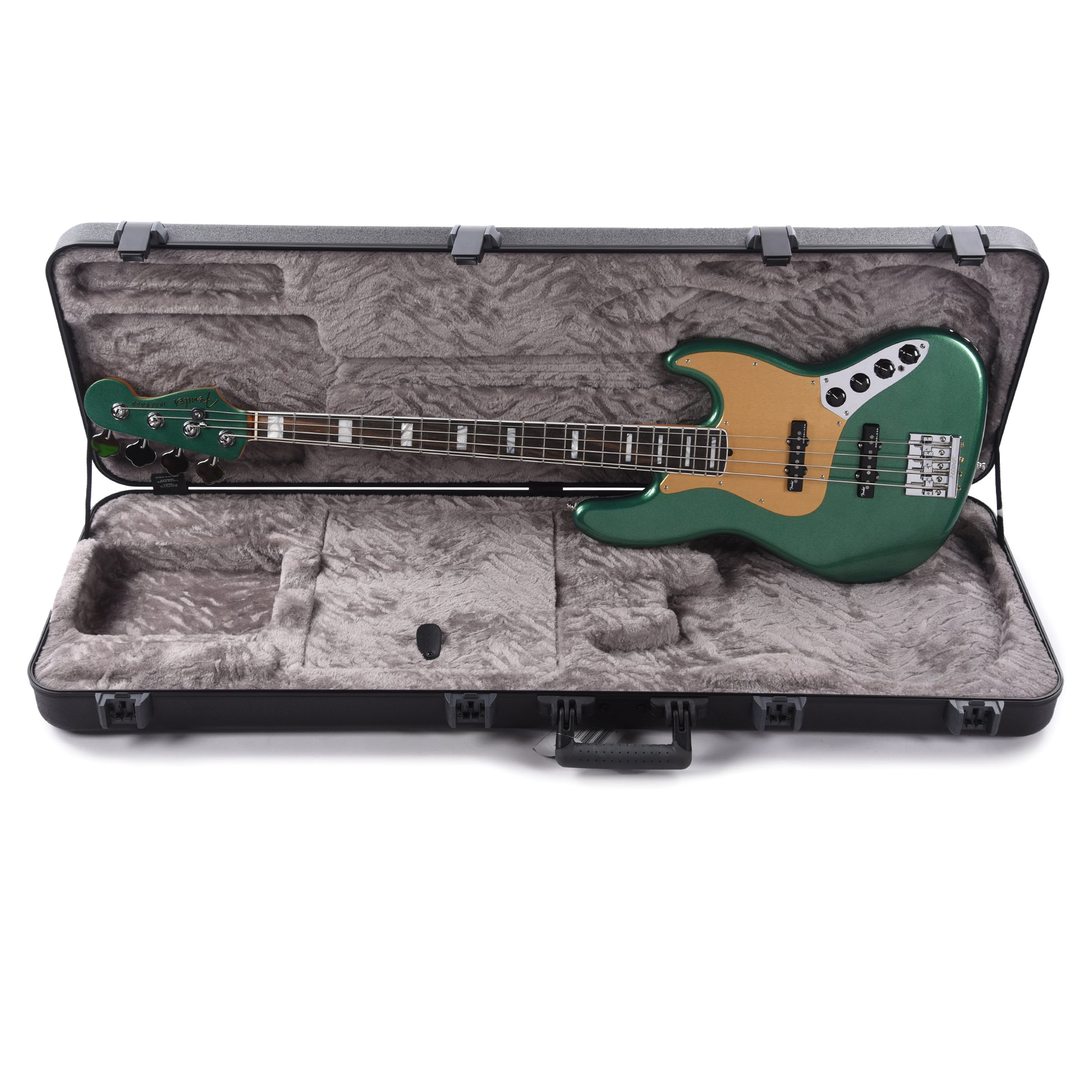 Fender American Ultra Jazz Bass Mystic Pine Green w/Ebony Fingerboard, Anodized Gold Pickguard, & Matching Headcap Bass Guitars / 4-String