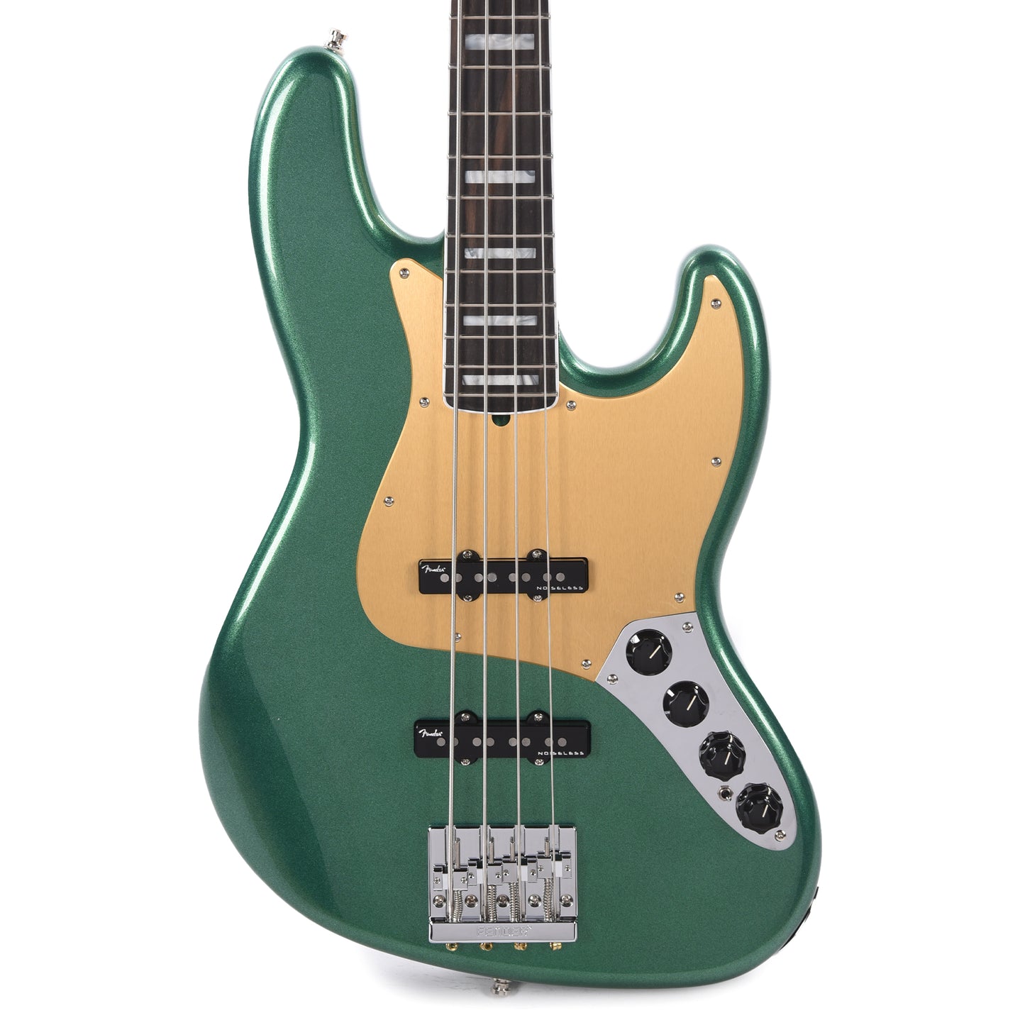 Fender American Ultra Jazz Bass Mystic Pine Green w/Ebony Fingerboard, Anodized Gold Pickguard, & Matching Headcap Bass Guitars / 4-String