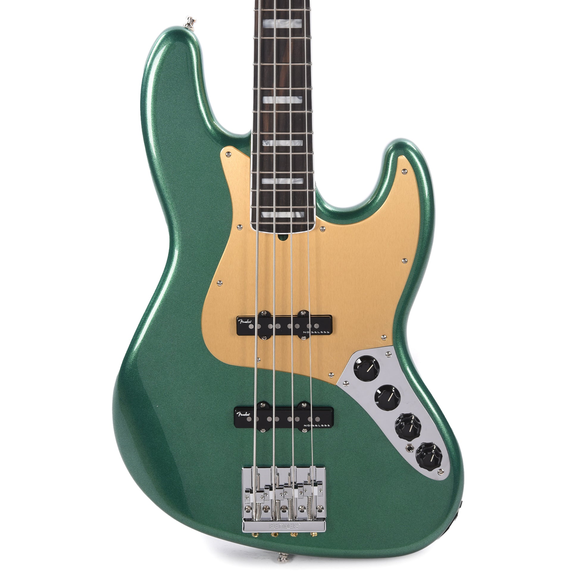 Fender American Ultra Jazz Bass Mystic Pine Green w/Ebony Fingerboard, Anodized Gold Pickguard, & Matching Headcap Bass Guitars / 4-String
