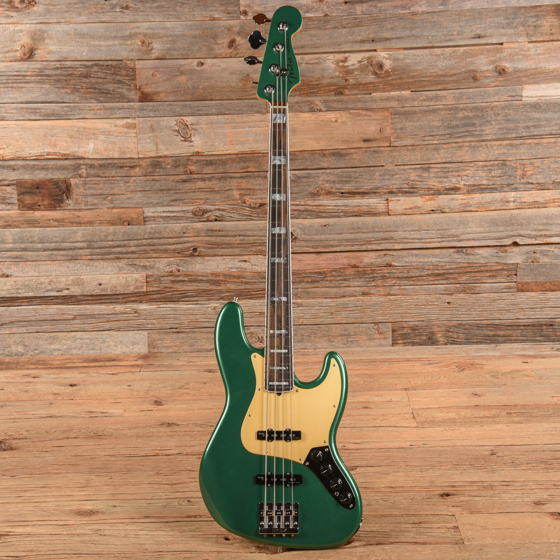 Fender American Ultra Jazz Bass Mystic Pine Green w/Ebony Fingerboard, Anodized Gold Pickguard, & Matching Headcap Bass Guitars / 4-String
