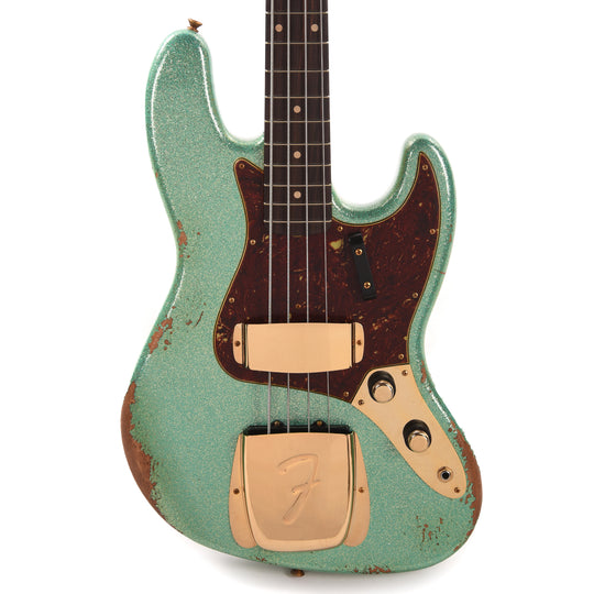 Fender Custom Shop 1960 Jazz Bass Heavy Relic Aged Sea Foam Green Sparkle w/Painted Headcap & Gold Hardware Bass Guitars / 4-String
