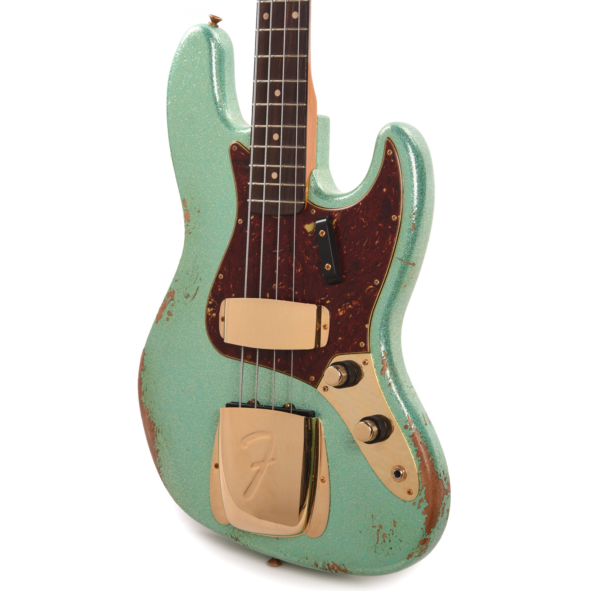 Fender Custom Shop 1960 Jazz Bass Heavy Relic Aged Sea Foam Green Sparkle w/Painted Headcap & Gold Hardware Bass Guitars / 4-String