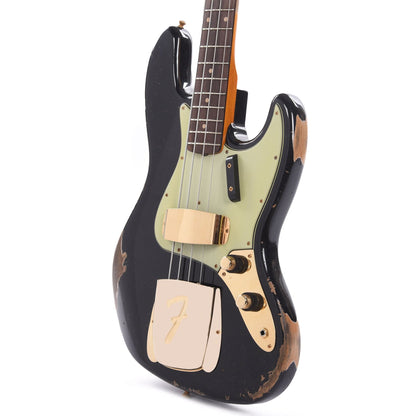 Fender Custom Shop 1960 Jazz Bass Heavy Relic Super Aged Black w/Painted Headcap Bass Guitars / 4-String