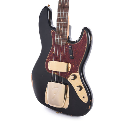 Fender Custom Shop 1960 Jazz Bass Relic Aged Black w/Painted Headcap & Gold Hardware Bass Guitars / 4-String
