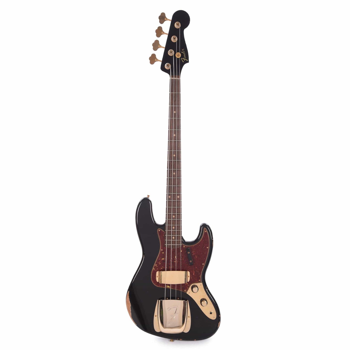 Fender Custom Shop 1960 Jazz Bass Relic Aged Black w/Painted Headcap & Gold Hardware Bass Guitars / 4-String