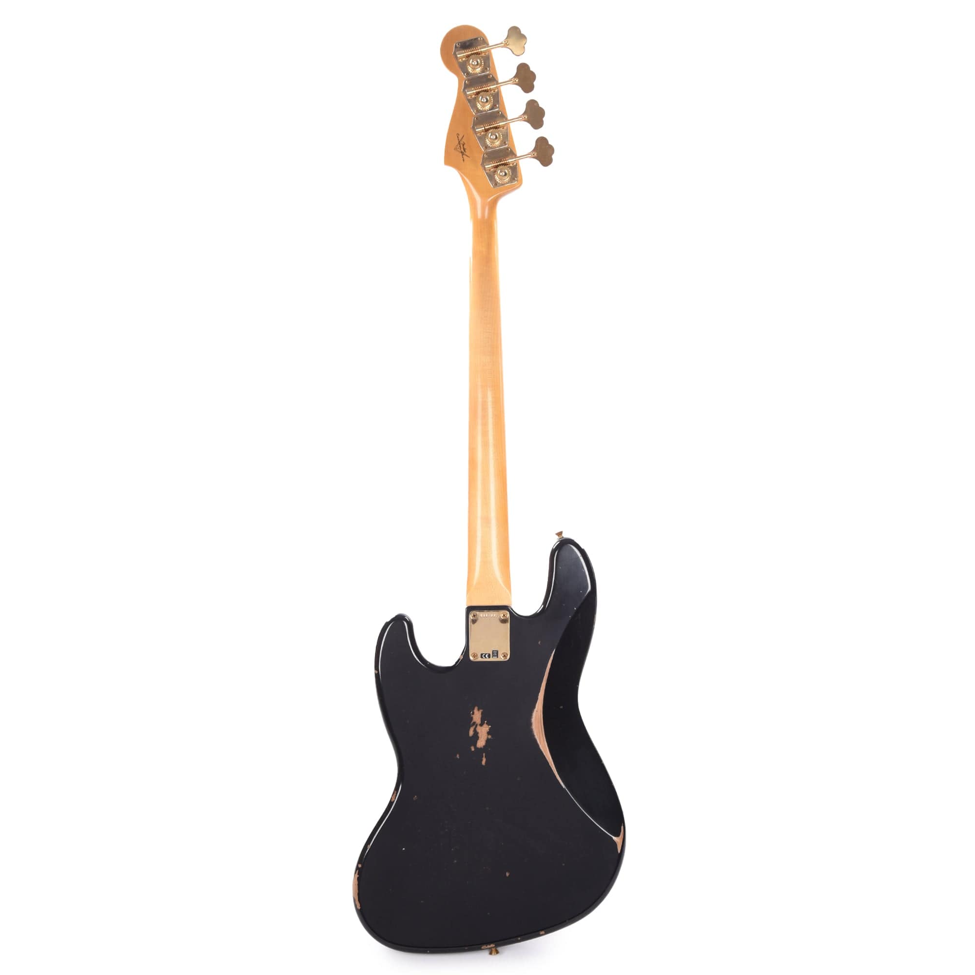 Fender Custom Shop 1960 Jazz Bass Relic Aged Black w/Painted Headcap & Gold Hardware Bass Guitars / 4-String