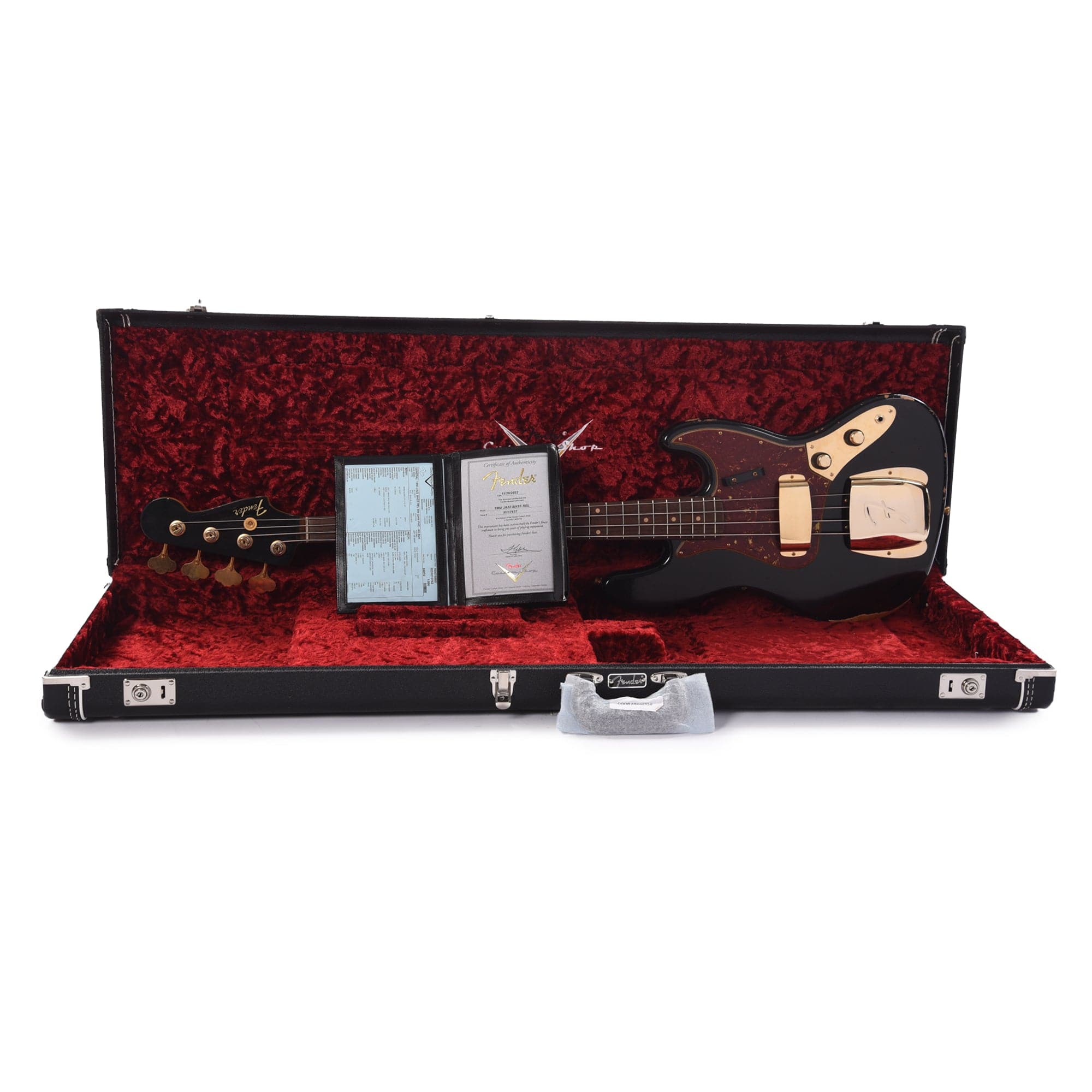 Fender Custom Shop 1960 Jazz Bass Relic Aged Black w/Painted Headcap & Gold Hardware Bass Guitars / 4-String