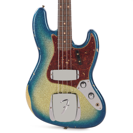 Fender Custom Shop 1960 Jazz Bass Relic Aged Gold Sparkle with Blue Sparkle Burst w/Painted Headcap Bass Guitars / 4-String
