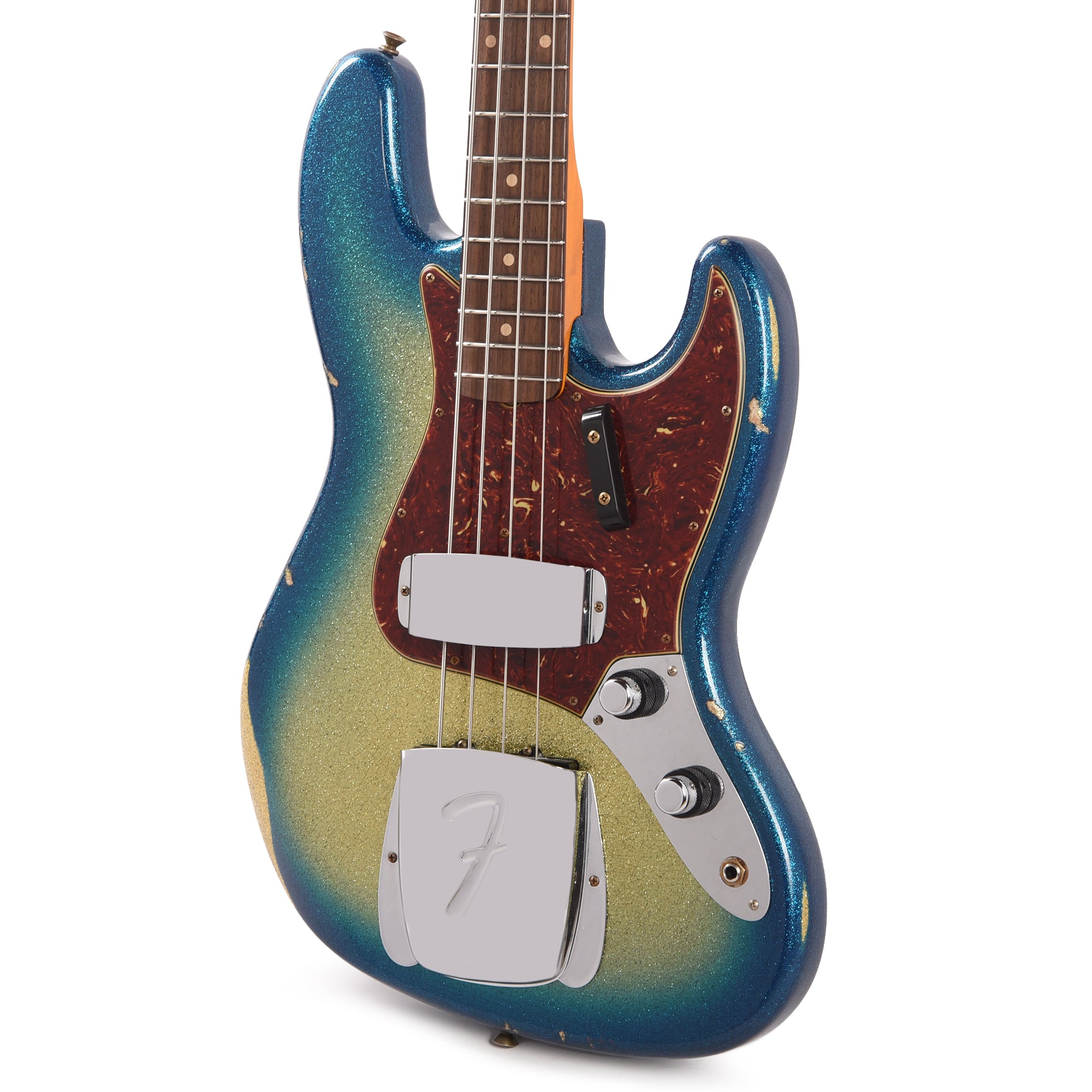 Fender Custom Shop 1960 Jazz Bass Relic Aged Gold Sparkle with Blue Sparkle Burst w/Painted Headcap Bass Guitars / 4-String