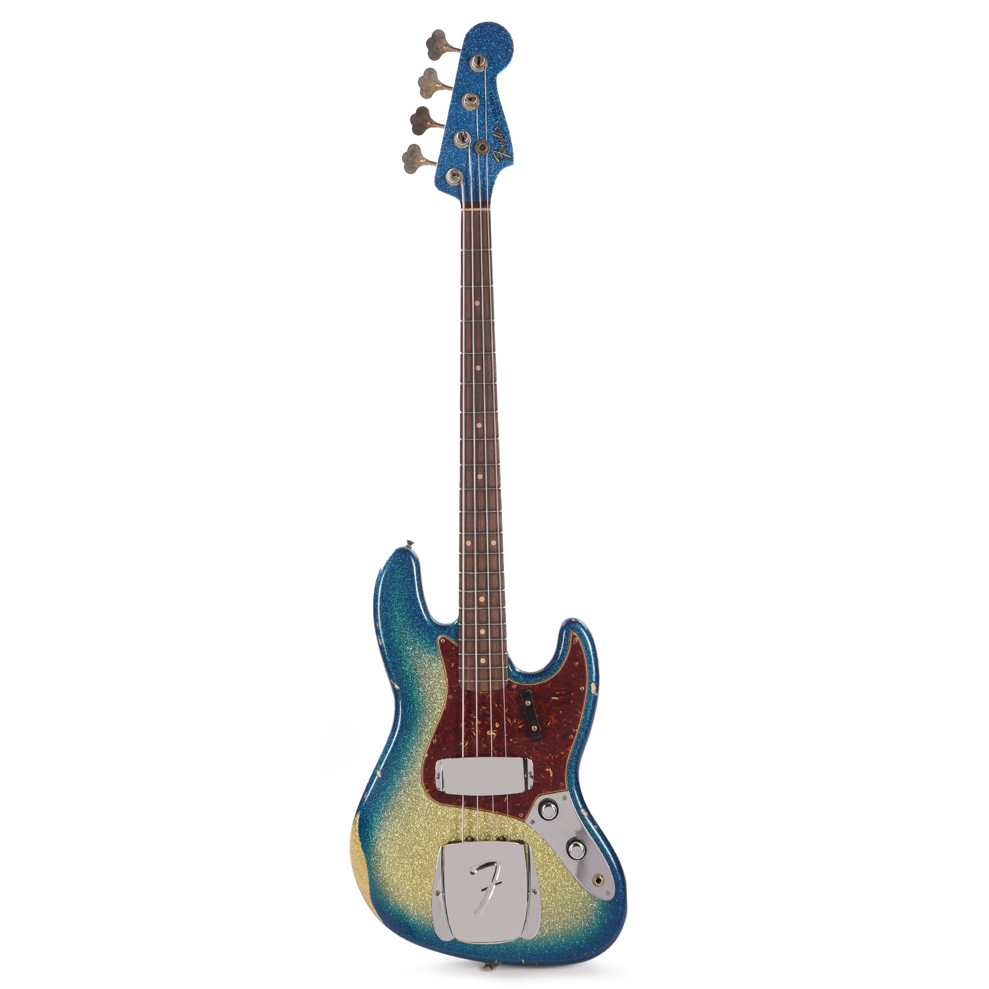 Fender Custom Shop 1960 Jazz Bass Relic Aged Gold Sparkle with Blue Sparkle Burst w/Painted Headcap Bass Guitars / 4-String