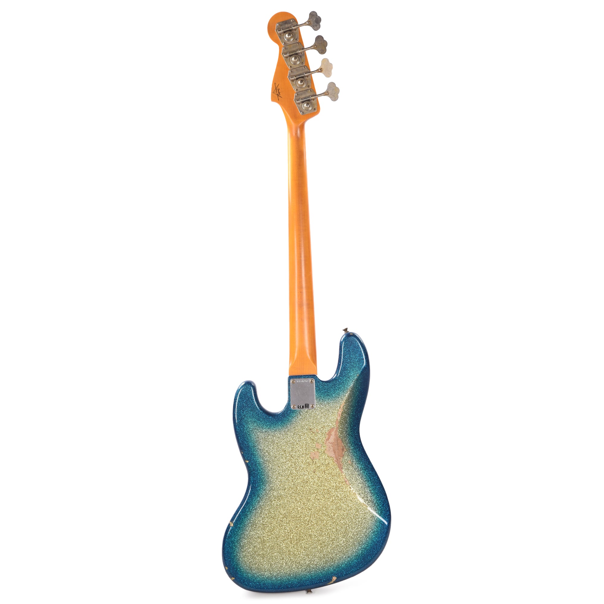 Fender Custom Shop 1960 Jazz Bass Relic Aged Gold Sparkle with Blue Sparkle Burst w/Painted Headcap Bass Guitars / 4-String