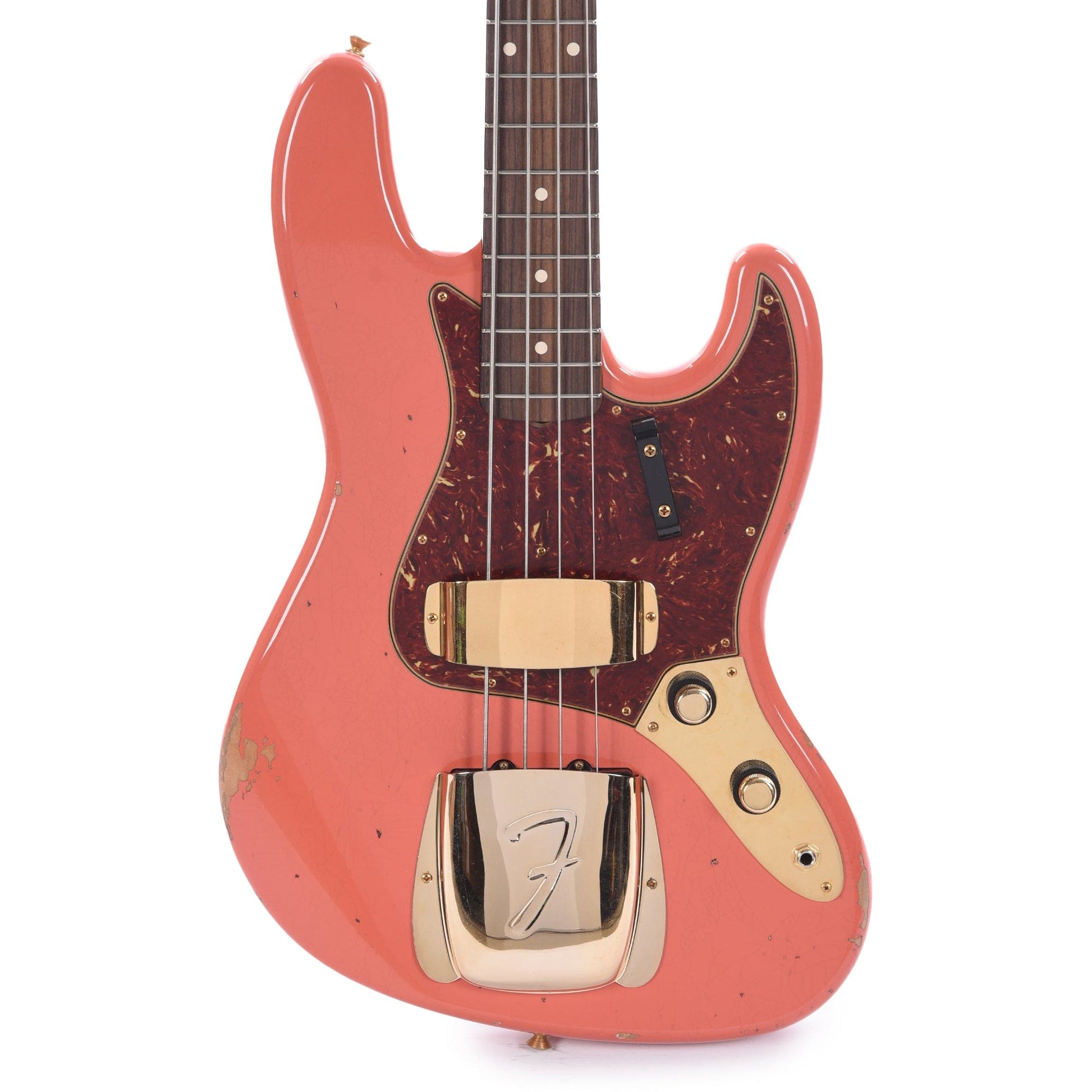 Fender Custom Shop 1960 Jazz Bass Relic Super Faded/Aged Tahitian Coral w/Painted Headcap & Gold Hardware Bass Guitars / 4-String