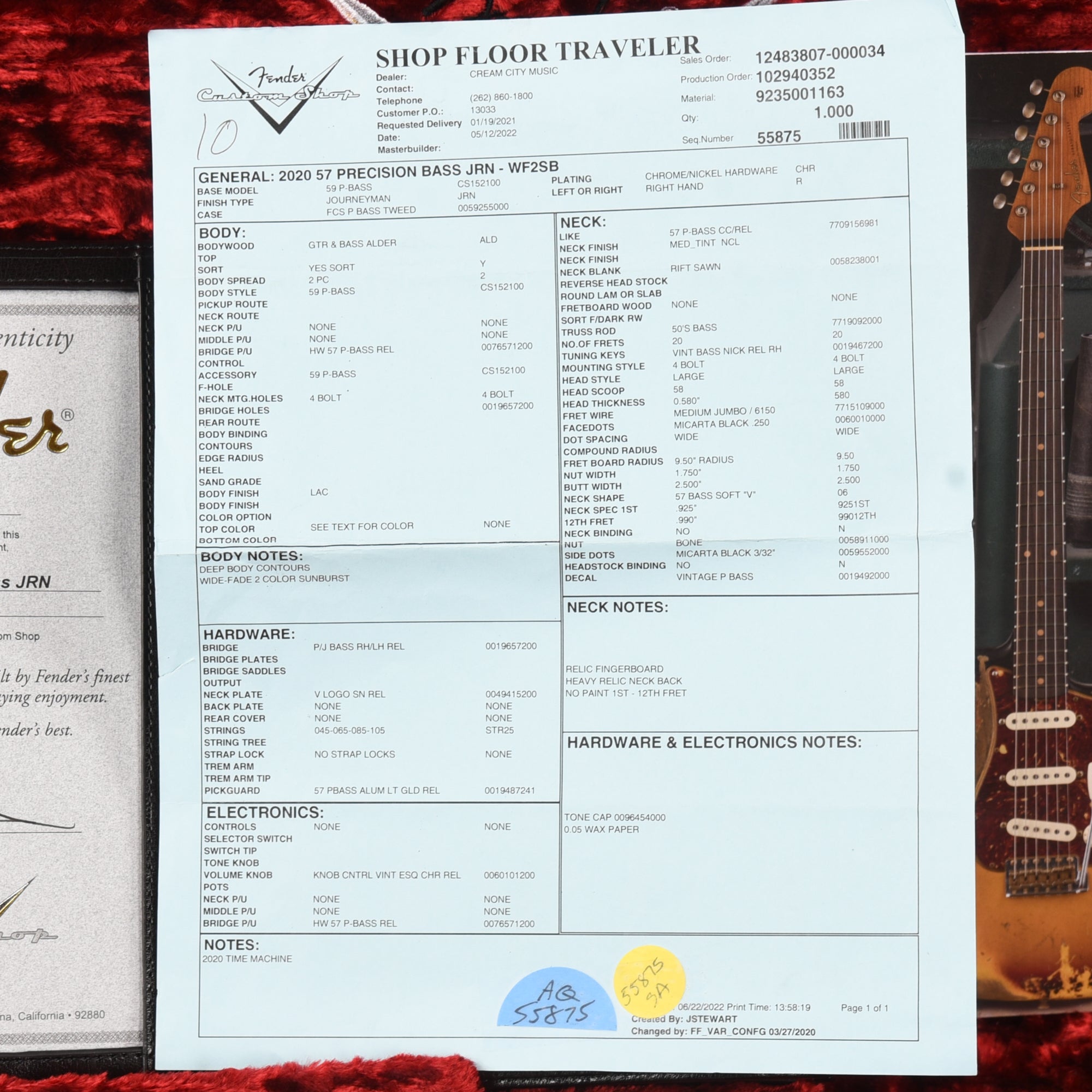 Fender Custom Shop '57 Precision Bass Journeyman Relic Sunburst 2022 Bass Guitars / 4-String