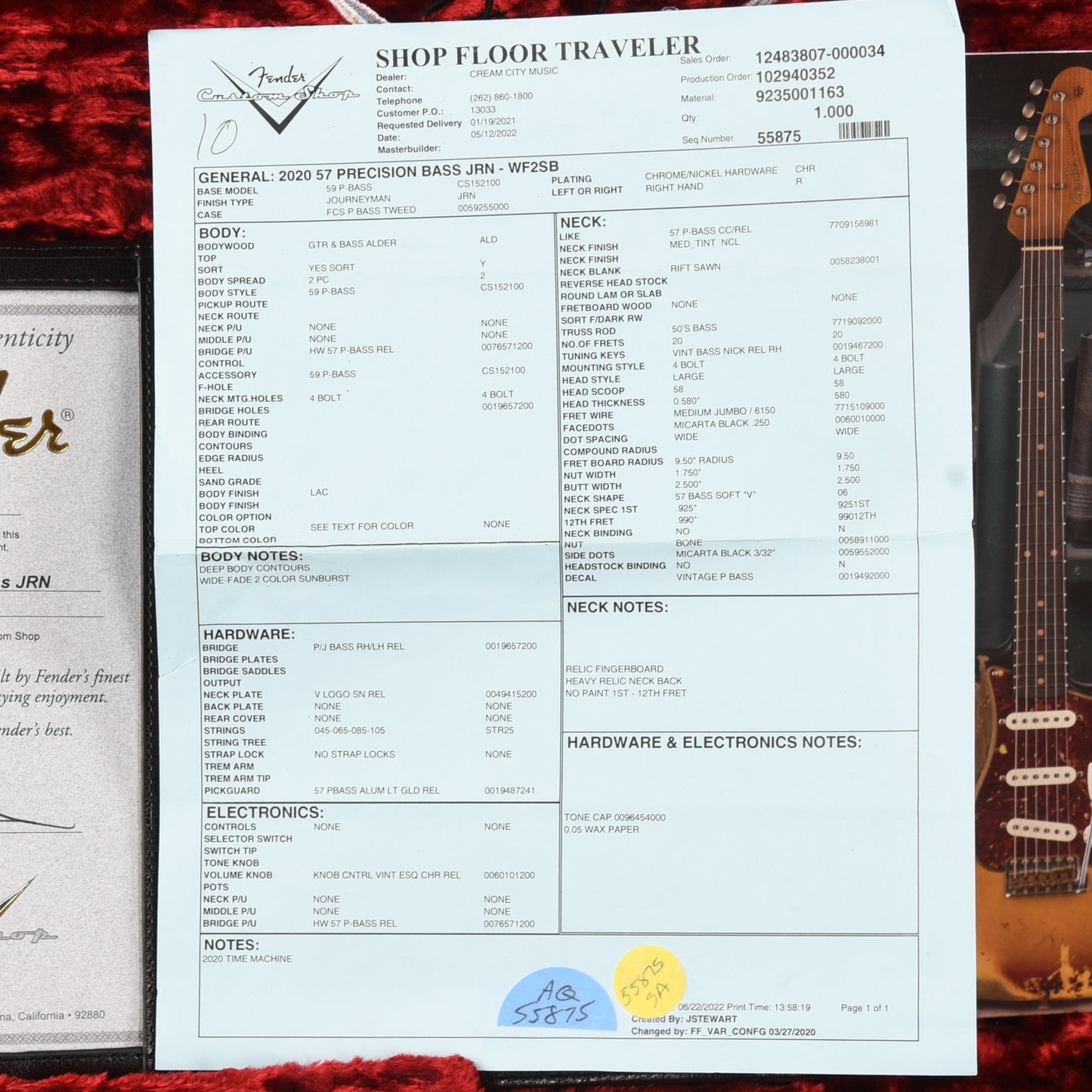 Fender Custom Shop '57 Precision Bass Journeyman Relic Sunburst 2022 Bass Guitars / 4-String