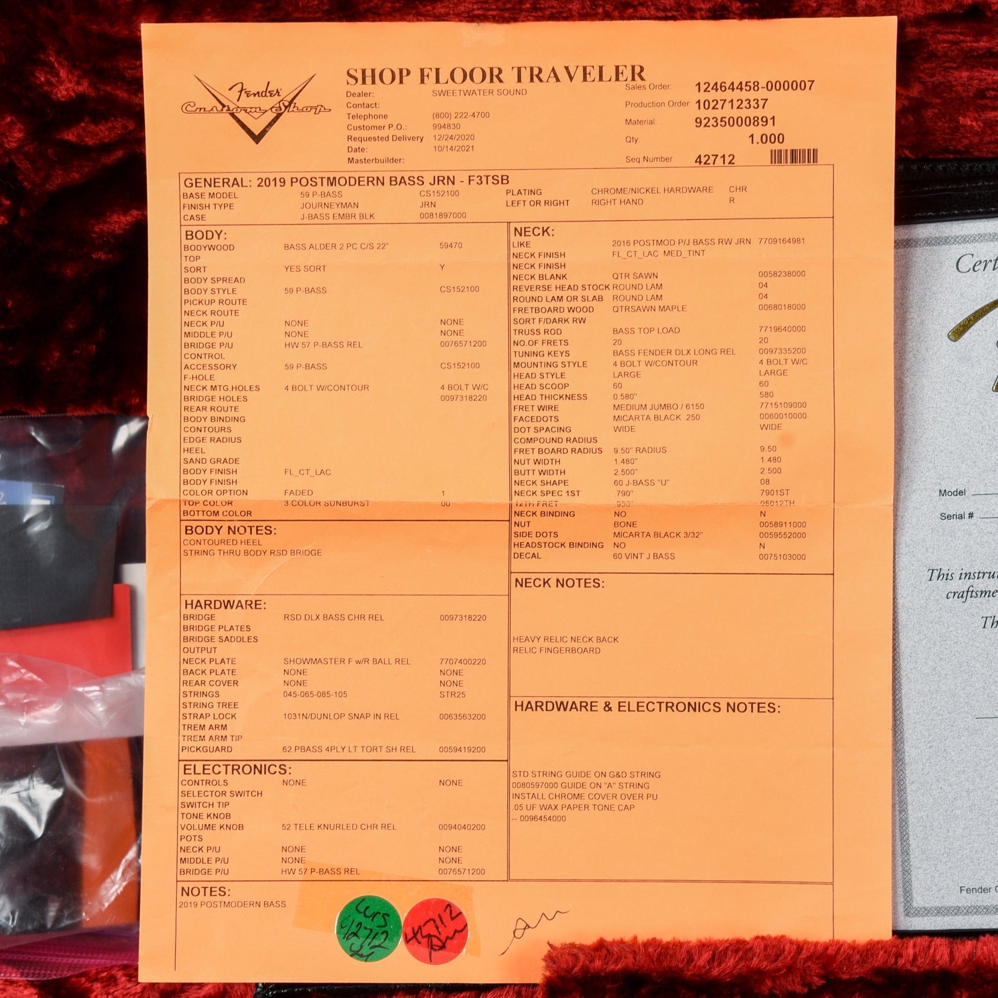 Fender Custom Shop Post Modern Bass Journeyman Relic Sunburst 2019 Bass Guitars / 4-String