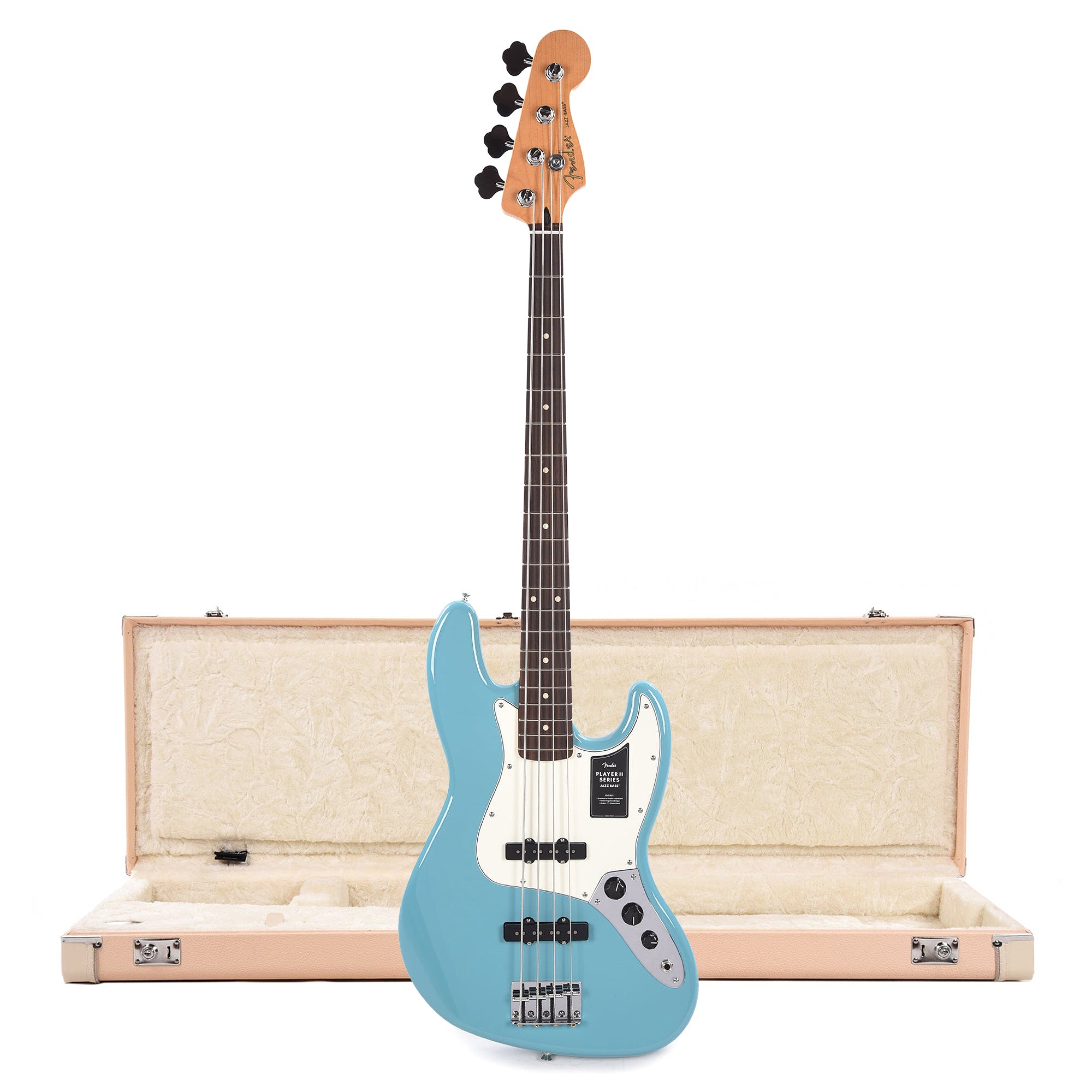 Fender Player II Jazz Bass RW Aquatone Blue and Shell Pink Hardshell Case Bundle Bass Guitars / 4-String