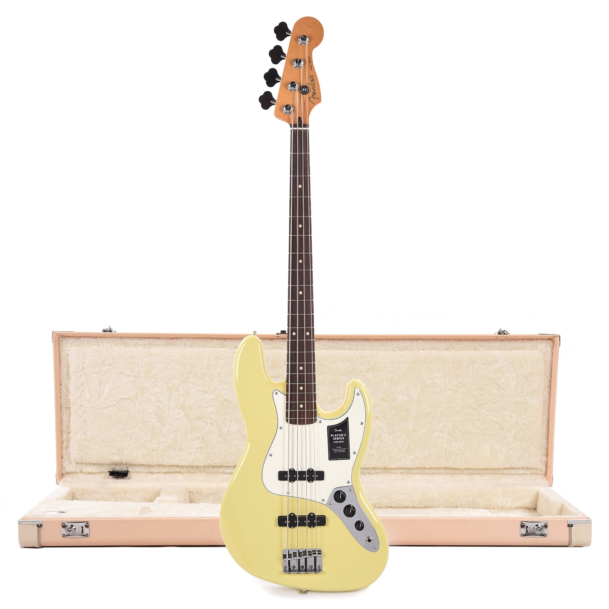Fender Player II Jazz Bass RW Hialeah Yellow and Shell Pink Hardshell Case Bundle Bass Guitars / 4-String