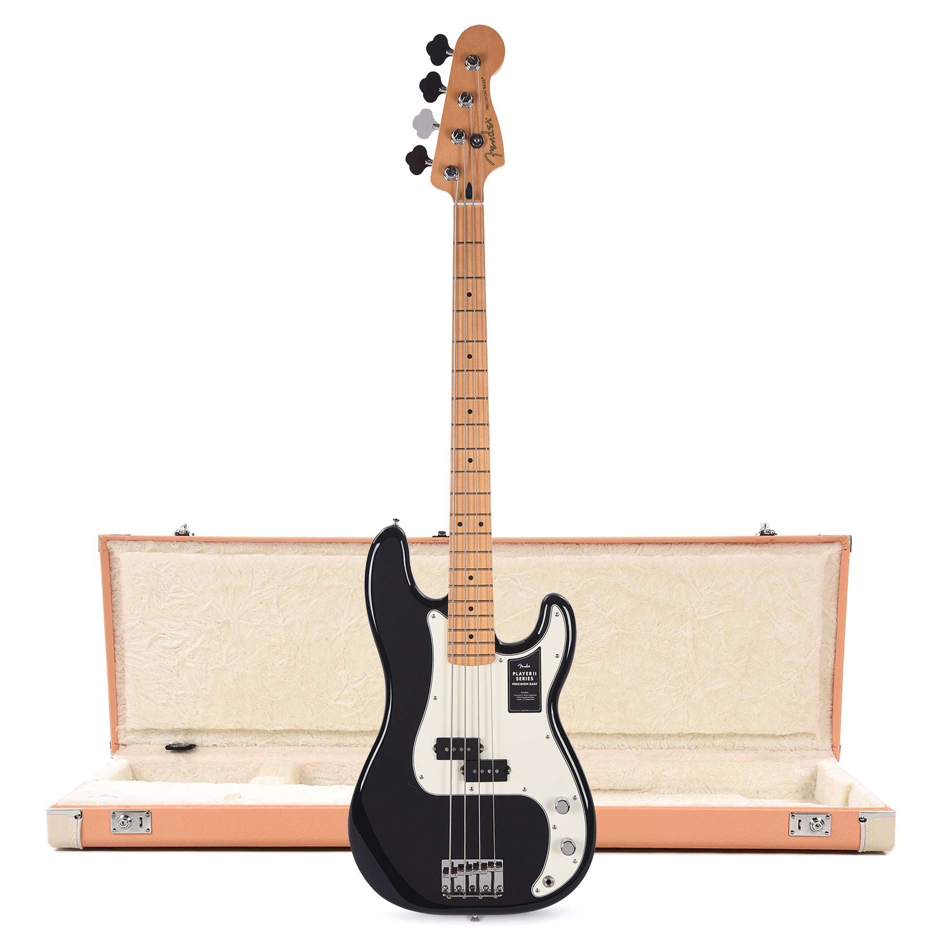 Fender Player II Precision Bass MN Black and Pacific Peach Hardshell Case Bundle Bass Guitars / 4-String