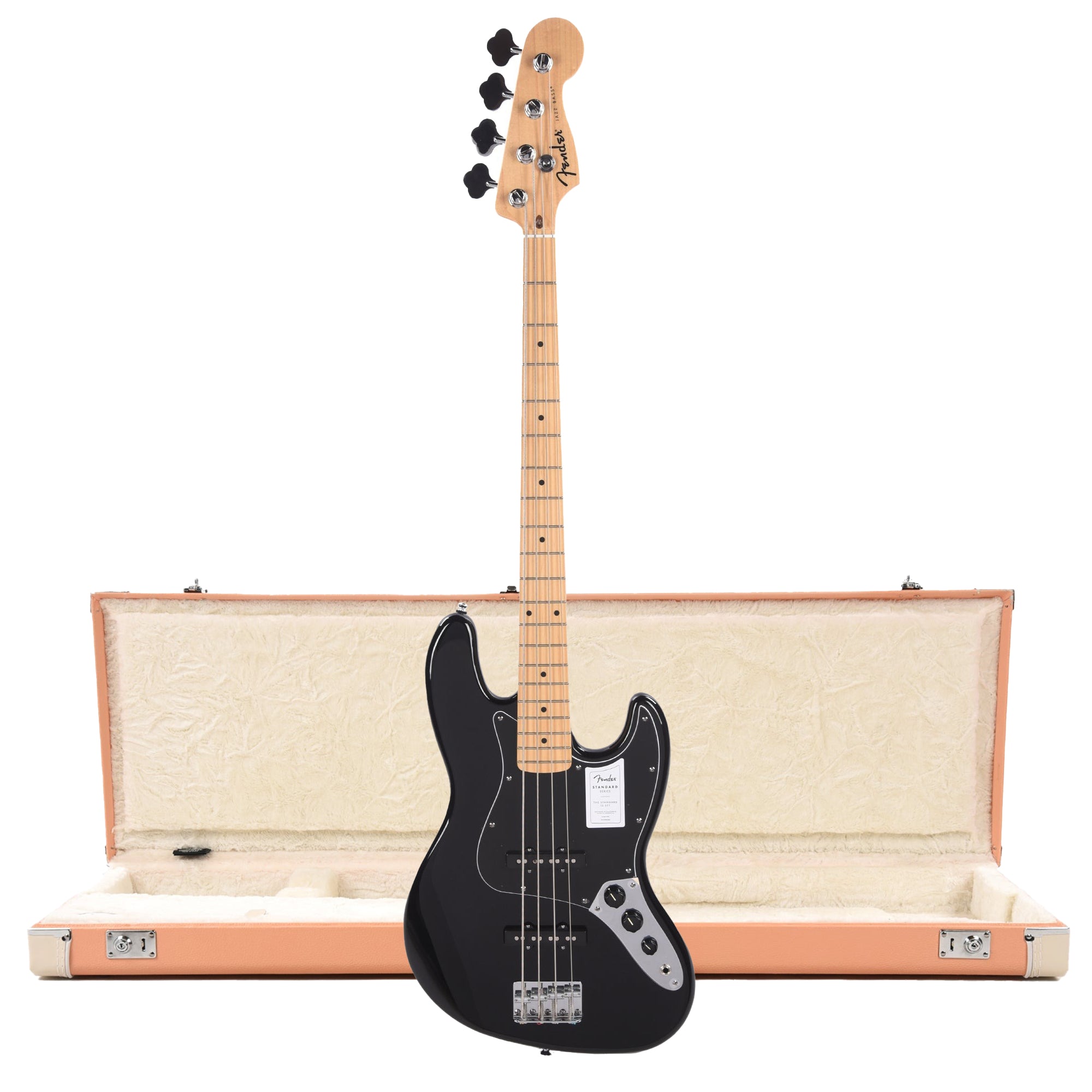 Fender Standard Jazz Bass MN Black and Pacific Peach Hardshell Case Bundle Bass Guitars / 4-String