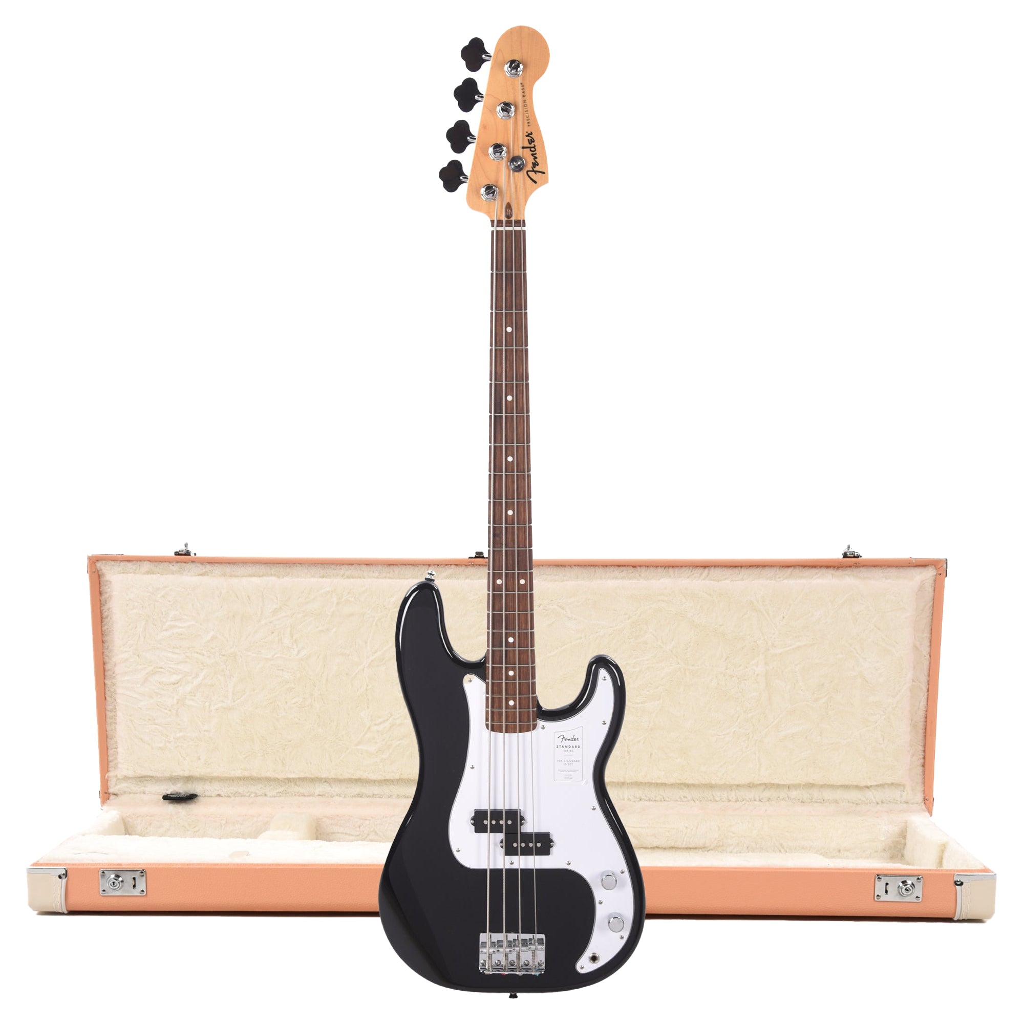 Fender Standard Precision Bass LRL Black and Pacific Peach Hardshell Case Bundle Bass Guitars / 4-String