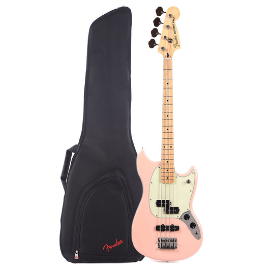 Fender Player Mustang Bass PJ MN Shell Pink w/3-Ply Mint Pickguard and FBSS-610 Short Scale Bass Gig Bag Bundle Bass Guitars / Short Scale
