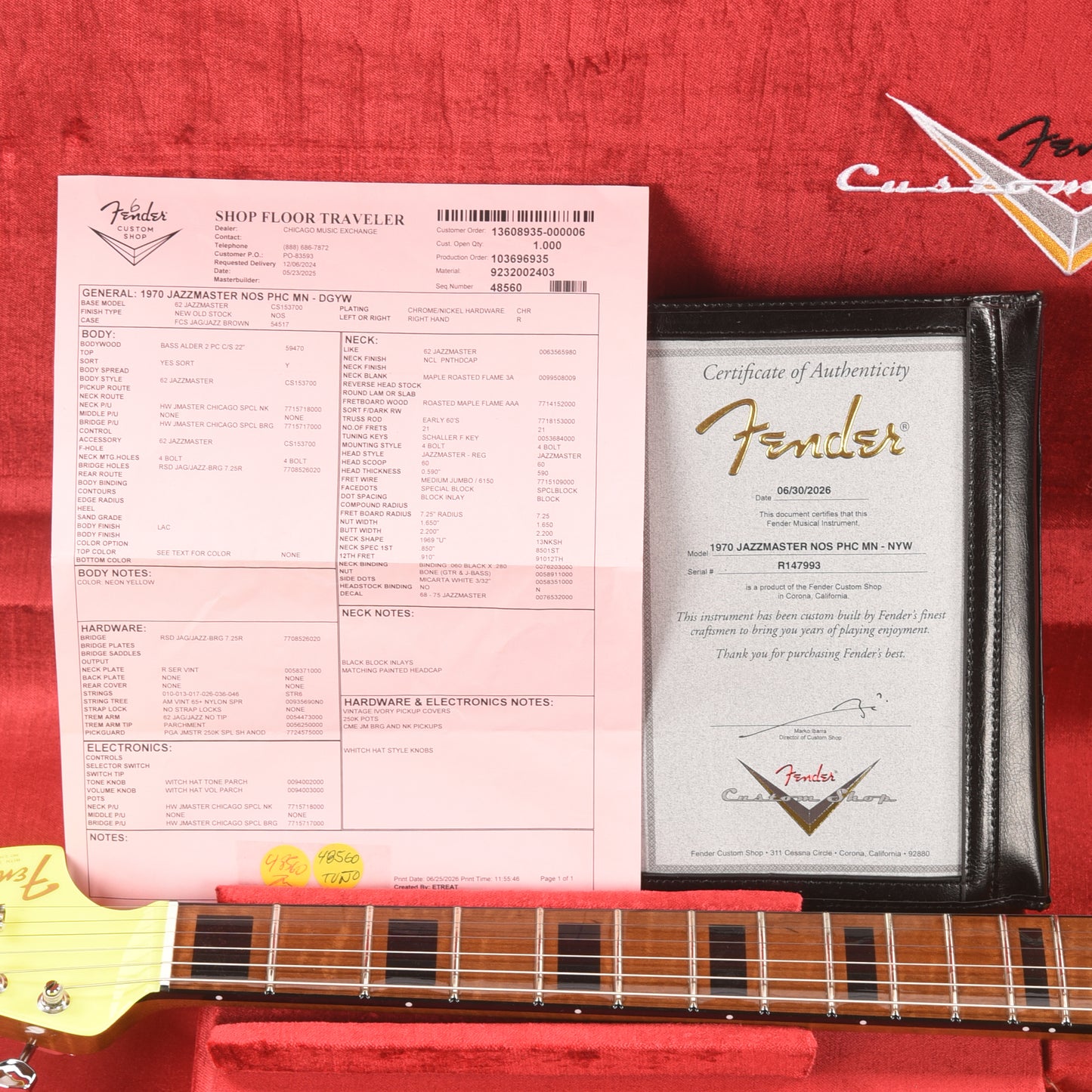 Fender Custom Shop 1970 Jazzmaster "Chicago Special" NOS Fluorescent Yellow Electric Guitars