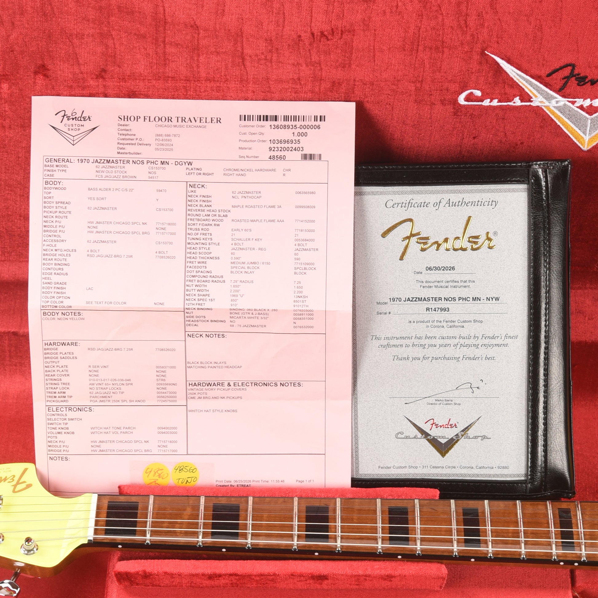 Fender Custom Shop 1970 Jazzmaster "Chicago Special" NOS Fluorescent Yellow Electric Guitars