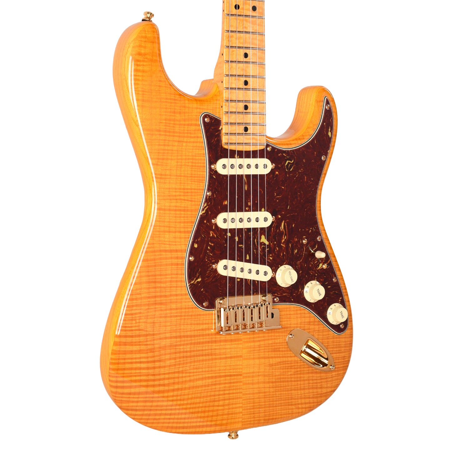 Fender Custom Shop Custom Deluxe Stratocaster NOS AAA Flame Maple Top Amber w/Lightweight Ash Body & AAA Flame Neck Electric Guitars