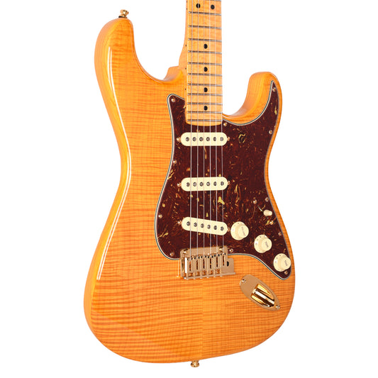 Fender Custom Shop Custom Deluxe Stratocaster NOS AAA Flame Maple Top Amber w/Lightweight Ash Body & AAA Flame Neck Electric Guitars