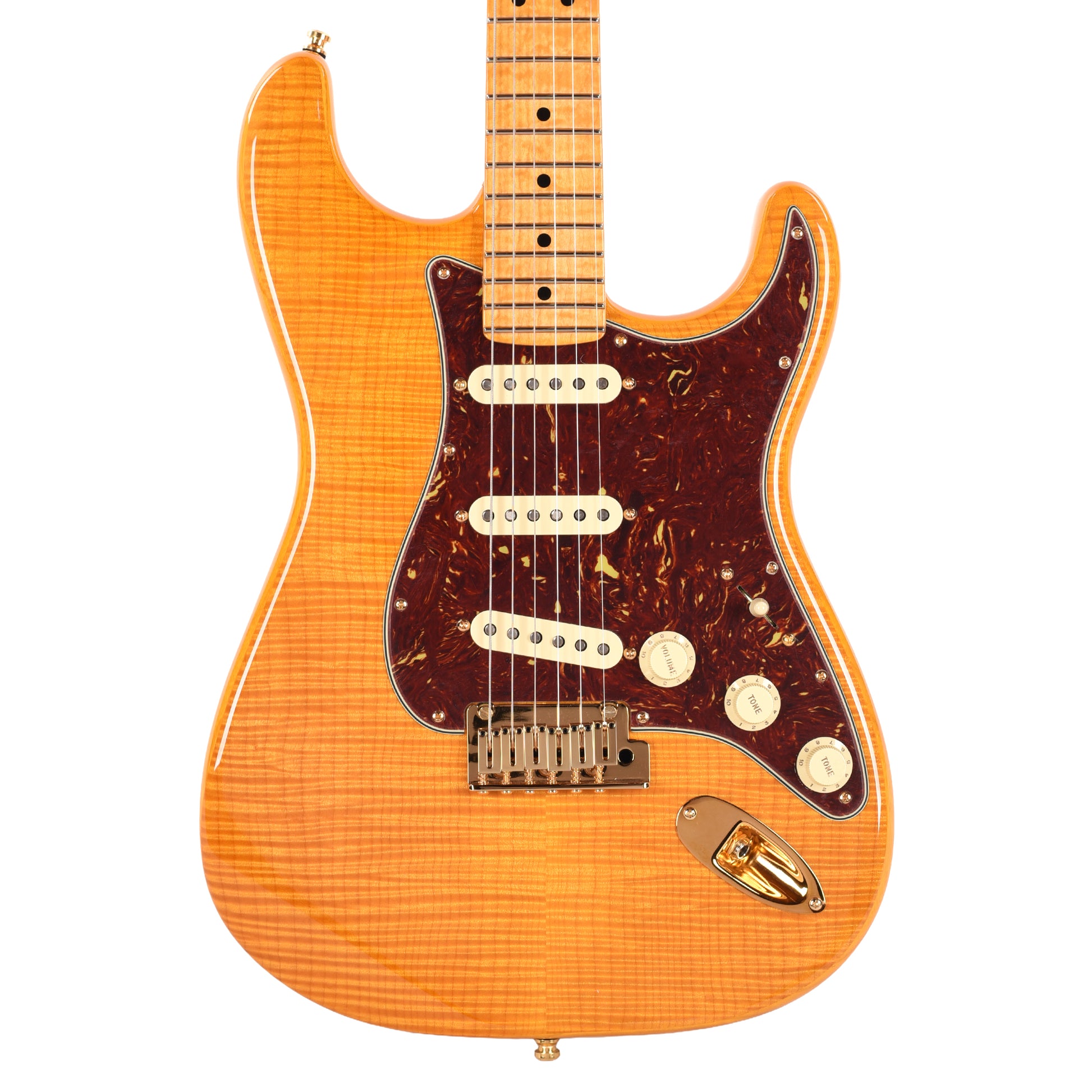 Fender Custom Shop Custom Deluxe Stratocaster NOS AAA Flame Maple Top Amber w/Lightweight Ash Body & AAA Flame Neck Electric Guitars
