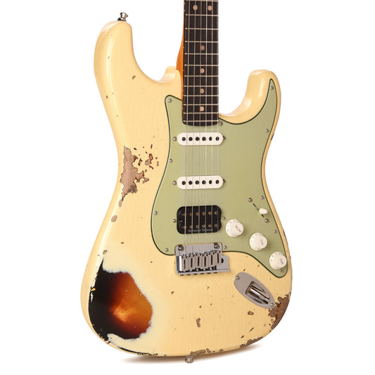 Fender Custom Shop Limited Edition Custom Deluxe HB S-1 Stratocaster Heavy Relic Aged Vintage White over 3-Tone Sunburst w/Closet Classic Hardware Electric Guitars