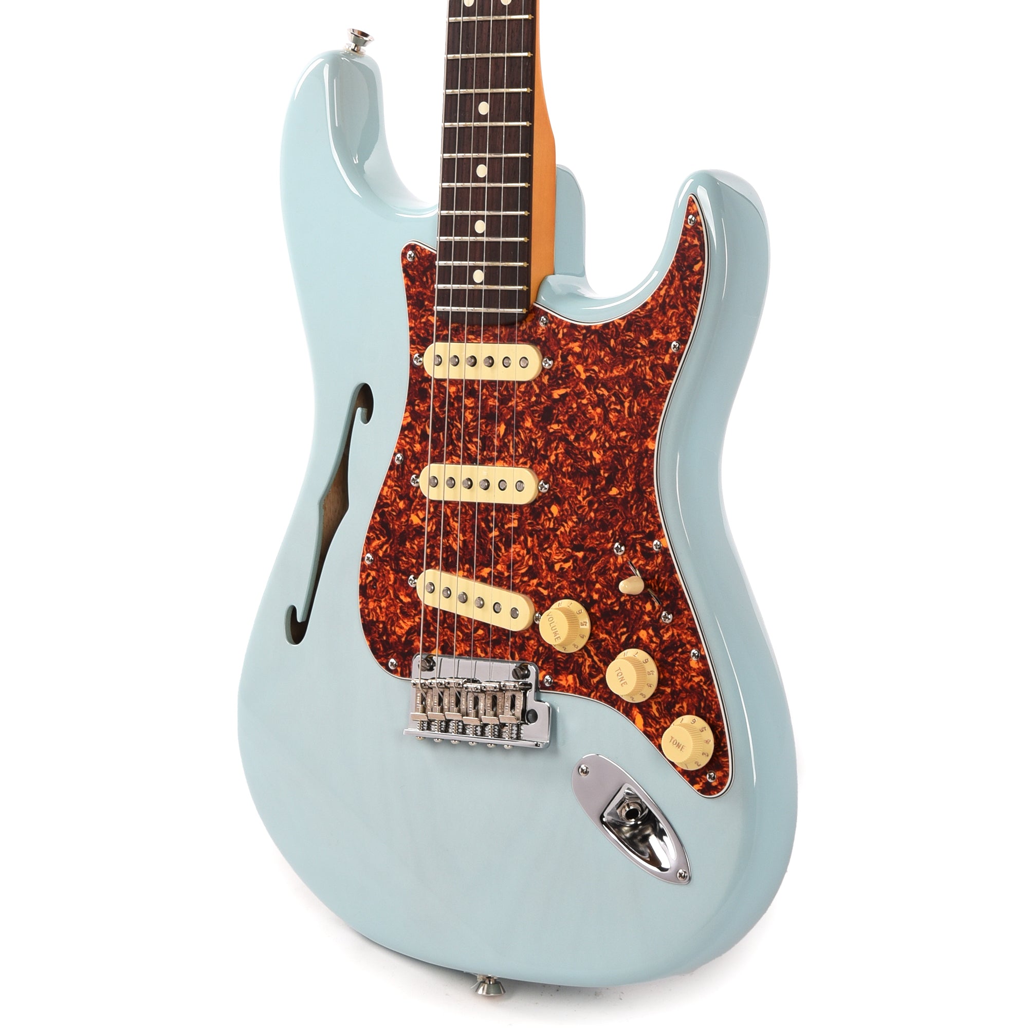 Fender Limited Edition American Professional II Stratocaster Thinline Transparent Daphne Blue Electric Guitars / Semi-Hollow
