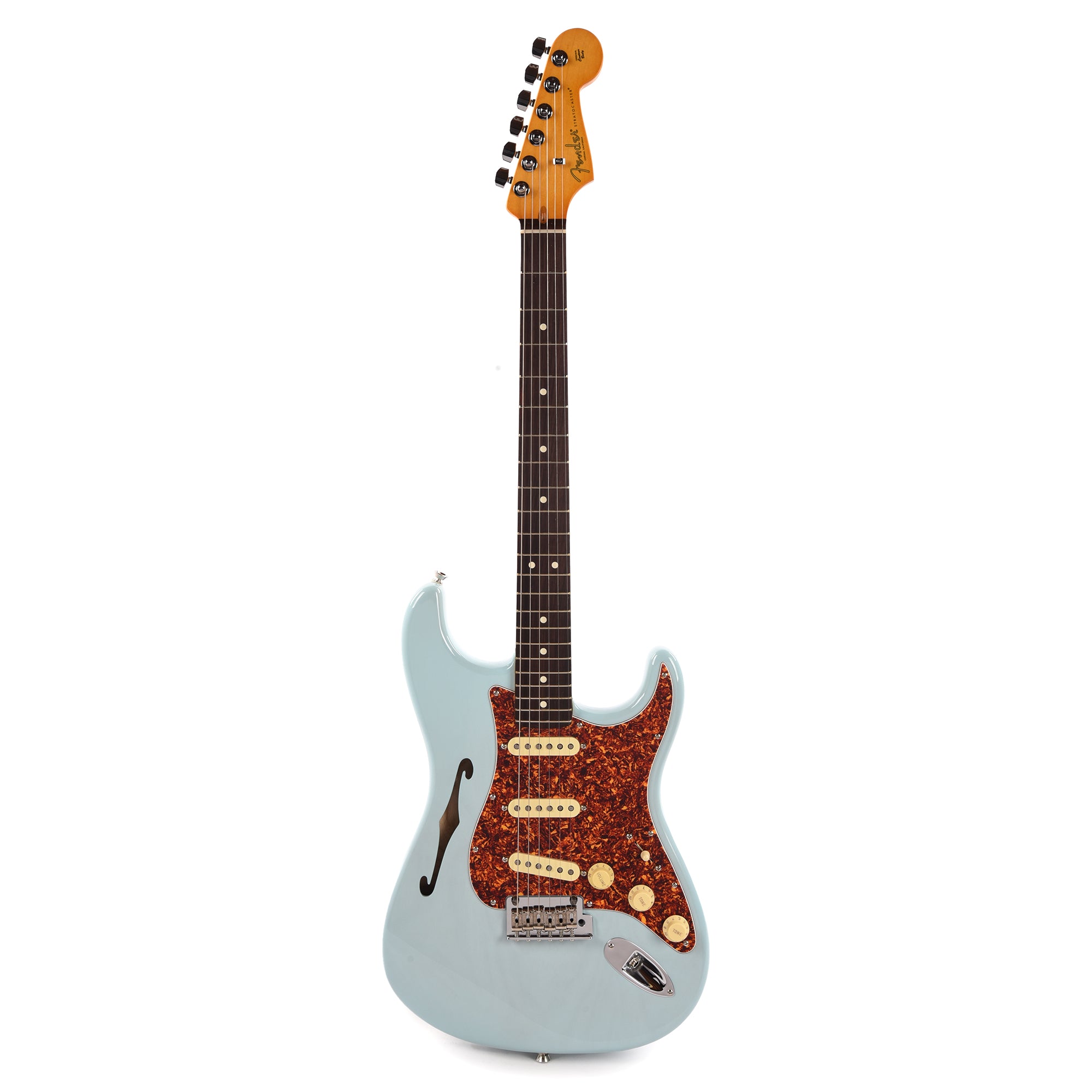 Fender Limited Edition American Professional II Stratocaster Thinline Transparent Daphne Blue Electric Guitars / Semi-Hollow