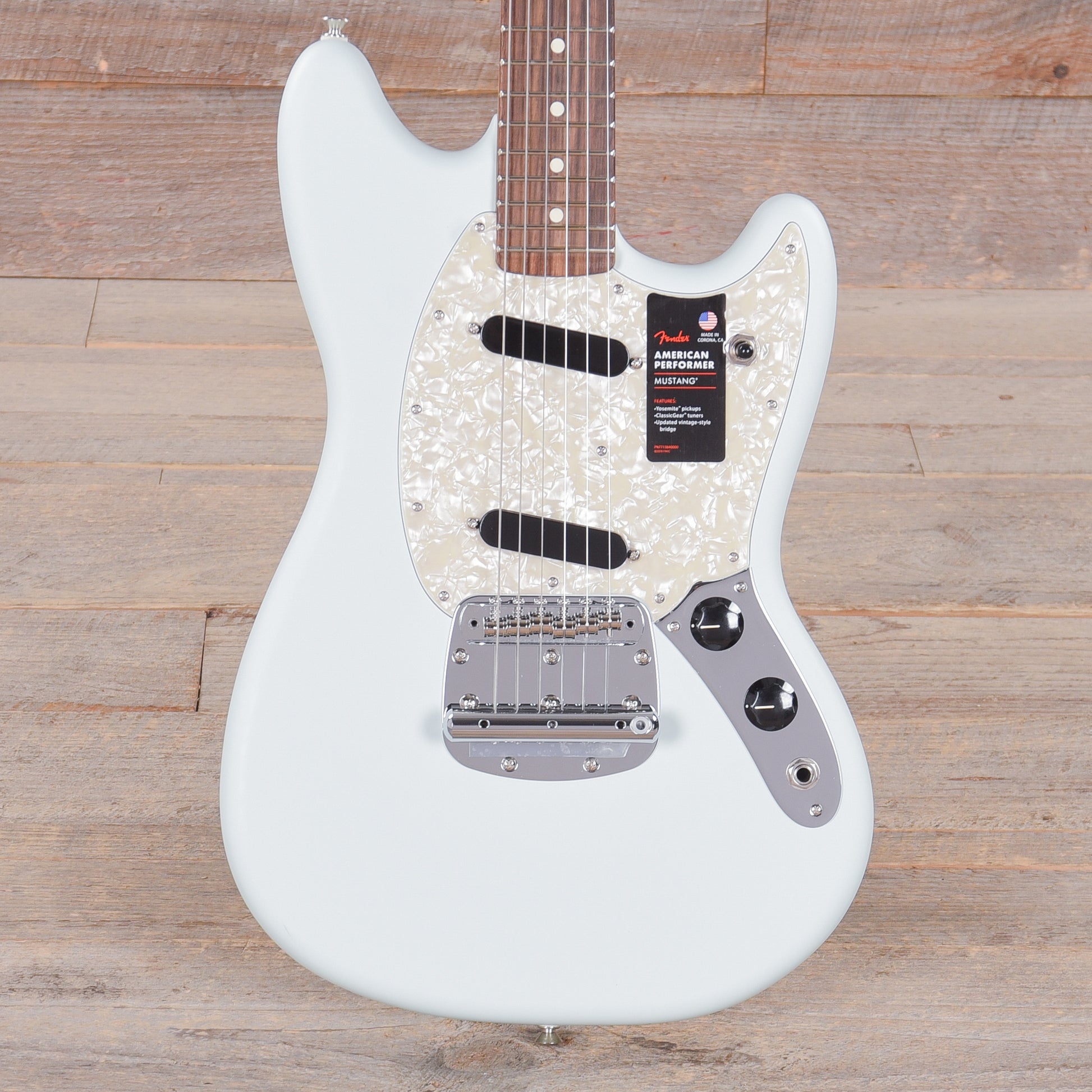 Fender American Performer Mustang Satin Sonic Blue Electric Guitars / Solid Body