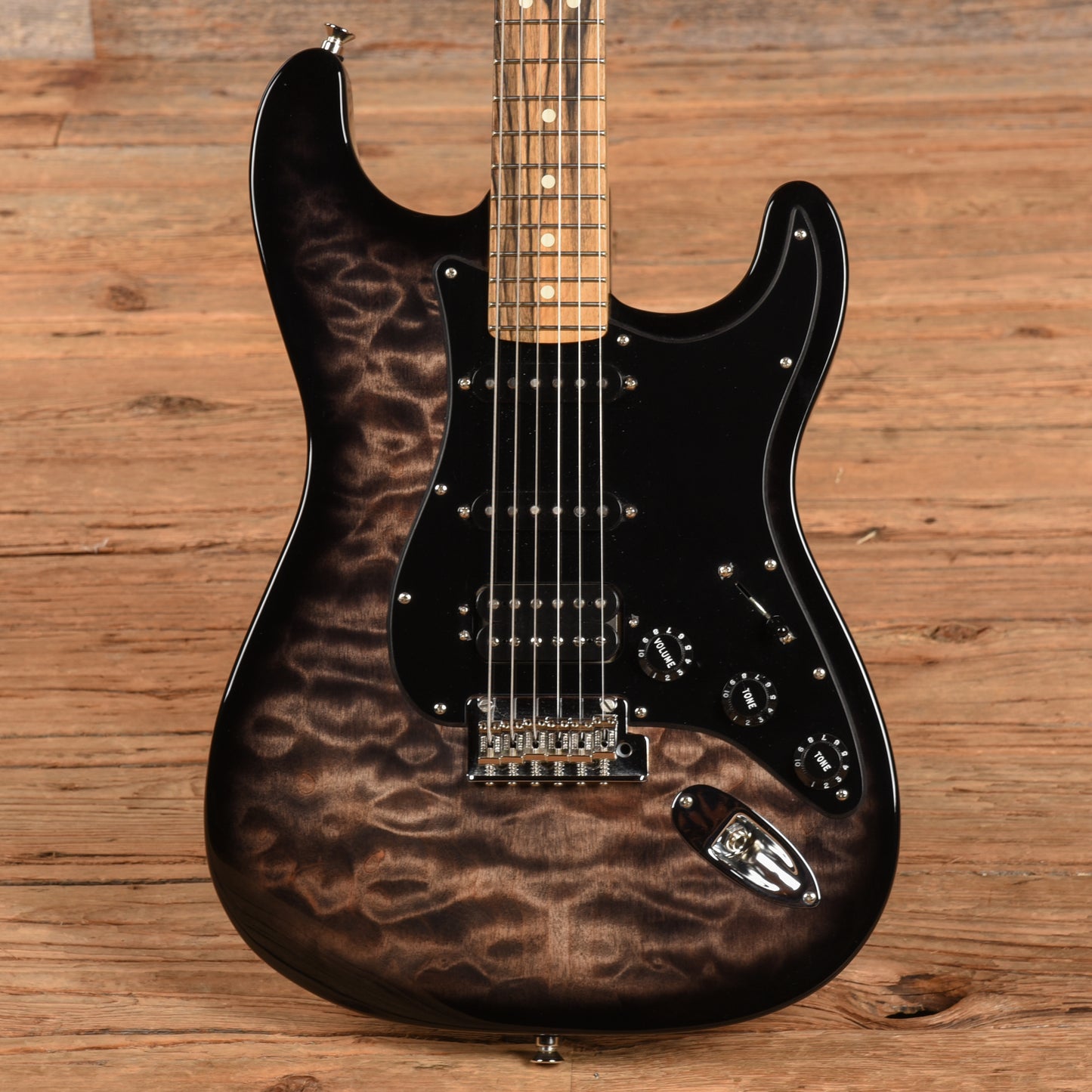 Fender American QMT Stratocaster with Pale Moon Ebony Fretboard Transparent Black 2019 Electric Guitars / Solid Body