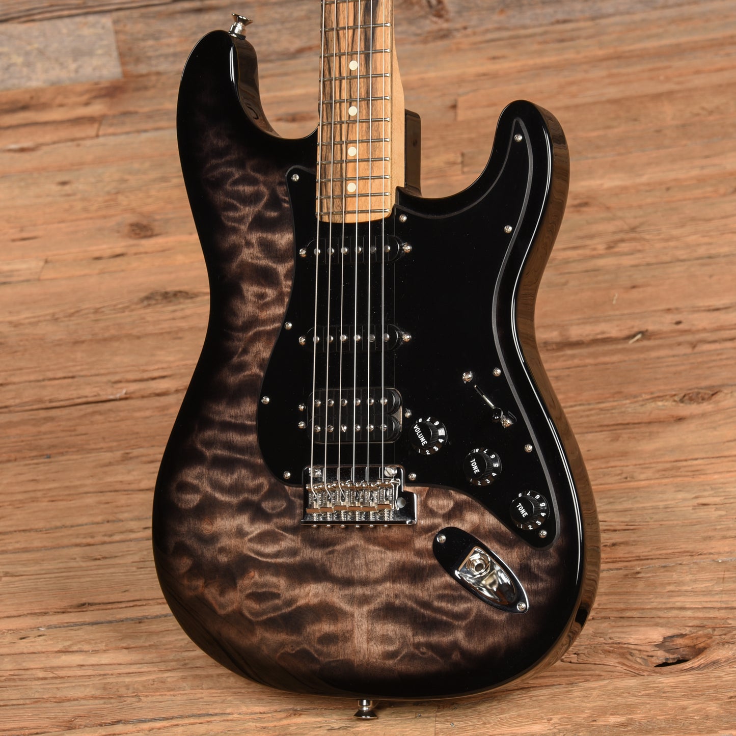 Fender American QMT Stratocaster with Pale Moon Ebony Fretboard Transparent Black 2019 Electric Guitars / Solid Body