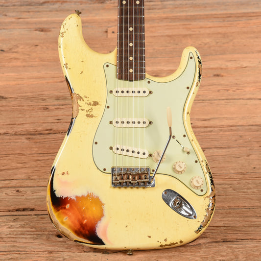 Fender Custom '60 Stratocater Heavy Relic White Over Sunburst - Dave Amato of REO Speedwagon Electric Guitars / Solid Body