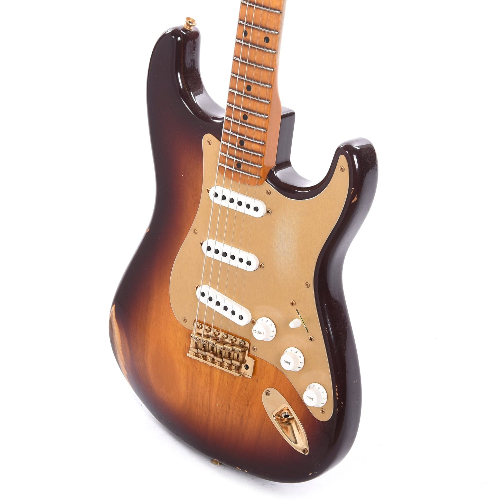 Fender Custom Shop 1955 Stratocaster "Chicago Special" Relic Super Faded Wide Fade Chocolate 2-Color Sunburst w/Gold Hardware & Gold Pickguard Electric Guitars / Solid Body