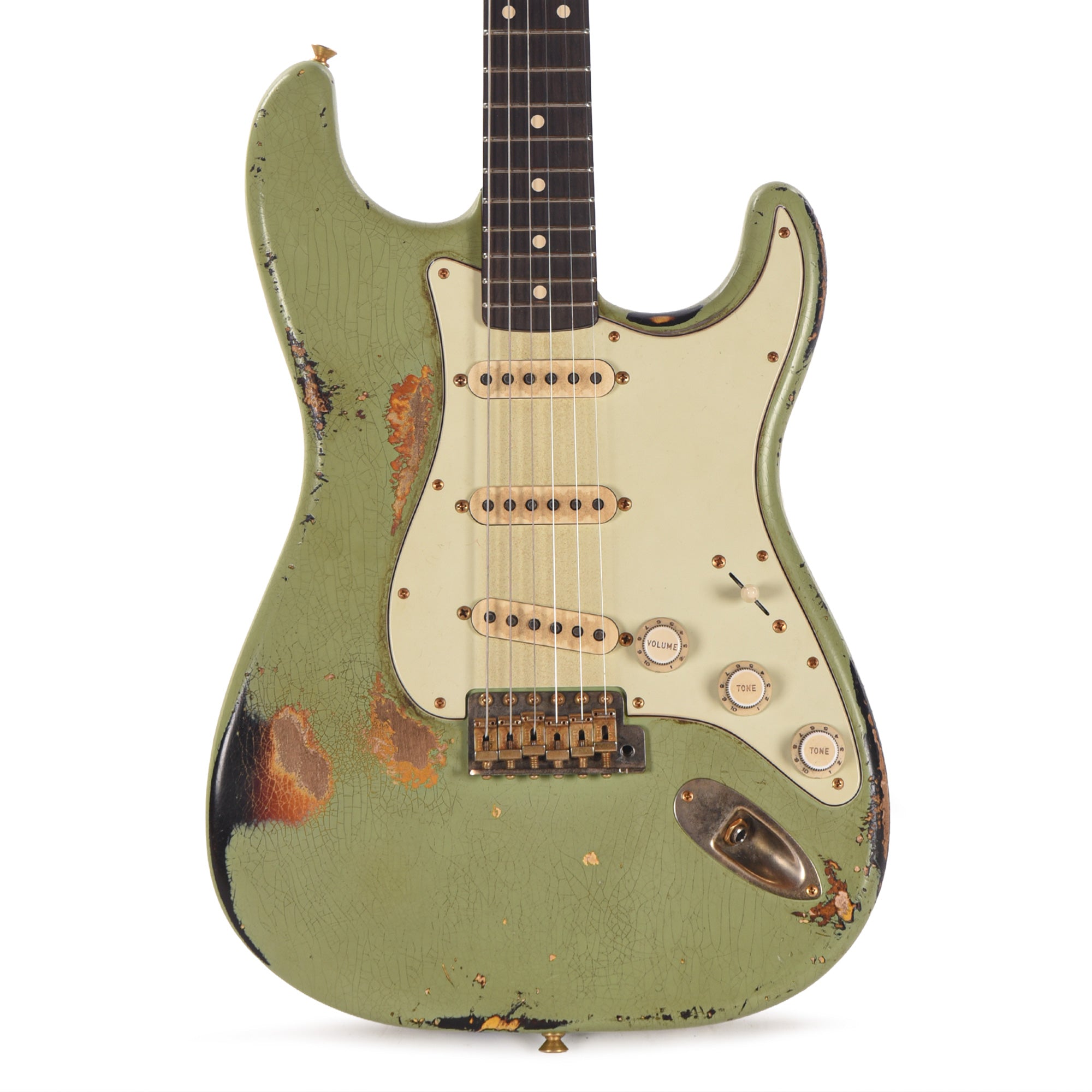 Fender Custom Shop 1963 Color Over Color Stratocaster Relic Sweet Pea Green/3-Color Sunburst Masterbuilder Apprentice Built By Nick Saccone Electric Guitars / Solid Body