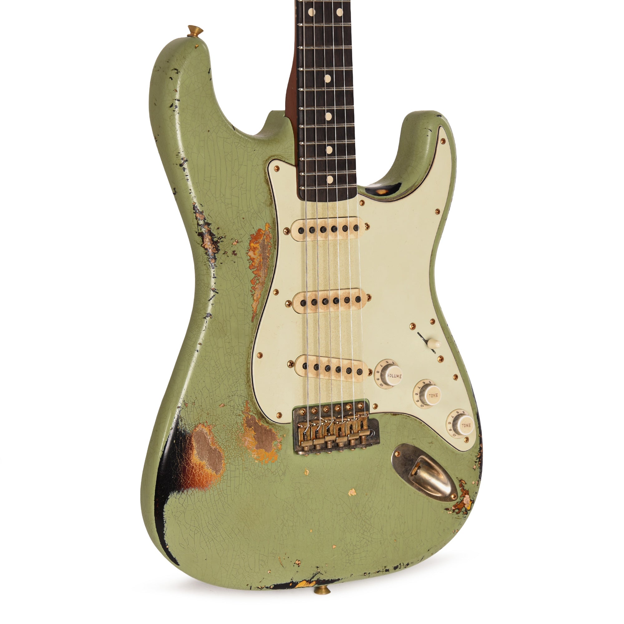Fender Custom Shop 1963 Color Over Color Stratocaster Relic Sweet Pea Green/3-Color Sunburst Masterbuilder Apprentice Built By Nick Saccone Electric Guitars / Solid Body