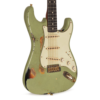 Fender Custom Shop 1963 Color Over Color Stratocaster Relic Sweet Pea Green/3-Color Sunburst Masterbuilder Apprentice Built By Nick Saccone Electric Guitars / Solid Body