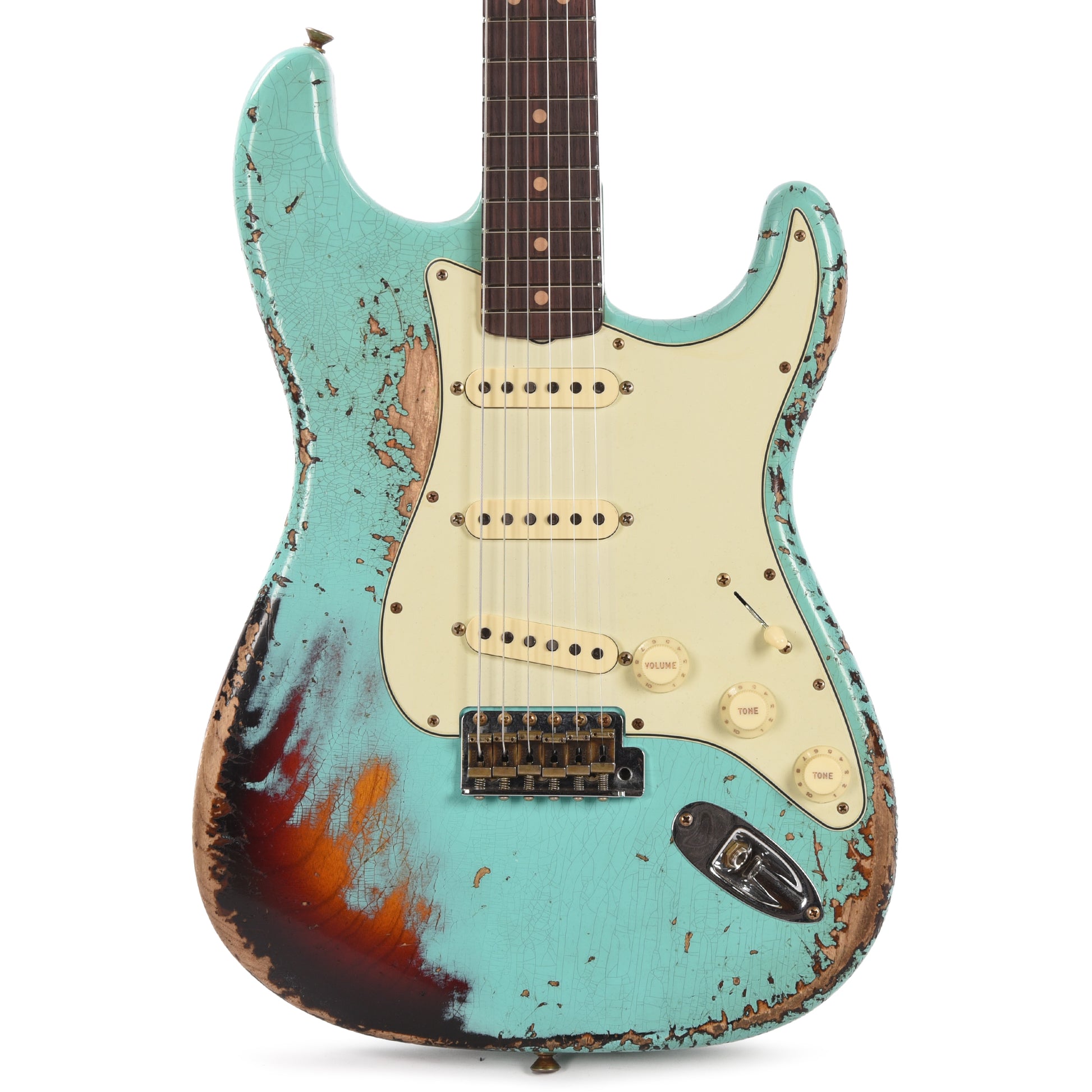 Fender Custom Shop 1963 Stratocaster Super Heavy Relic Super Faded Aged Surf Green over 3-Color Sunburst Electric Guitars / Solid Body