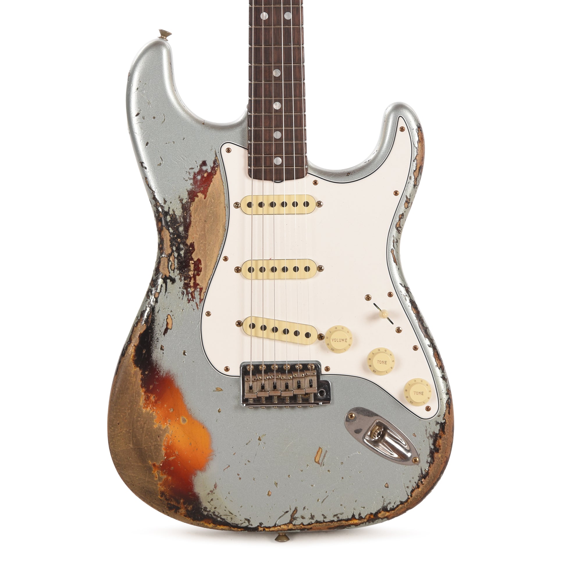 Fender Custom Shop 1965 Stratocaster Super Heavy Relic Super Faded Aged Firemist Silver over 3-Color Sunburst Electric Guitars / Solid Body